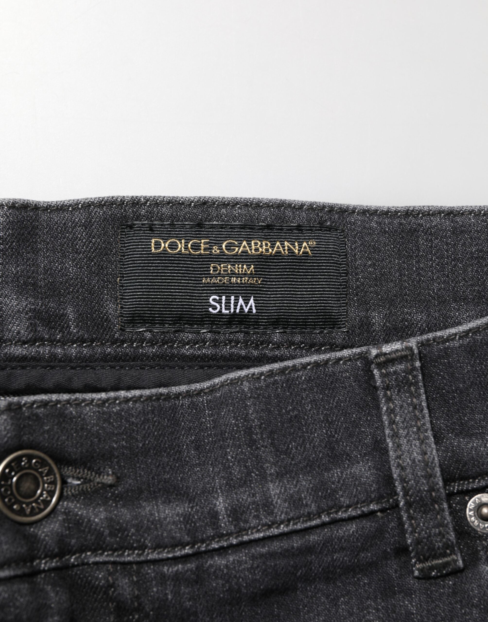 Dolce & Gabbana Black Cotton Slim Fit Distressed Ripped Logo Men's Jeans
