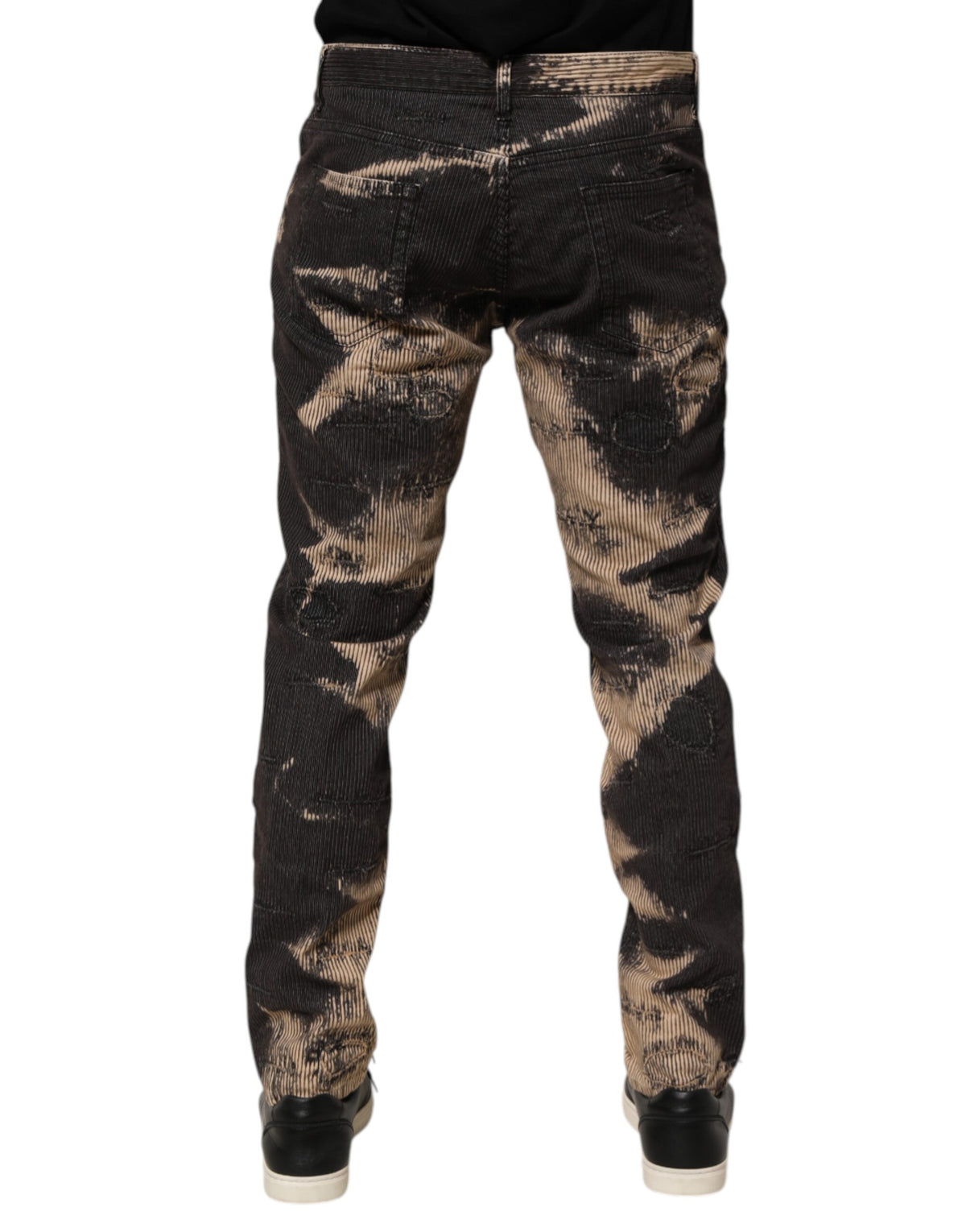 Dolce & Gabbana Beige Black Corduroy Tie-Dye Cotton Blend Men's Pants