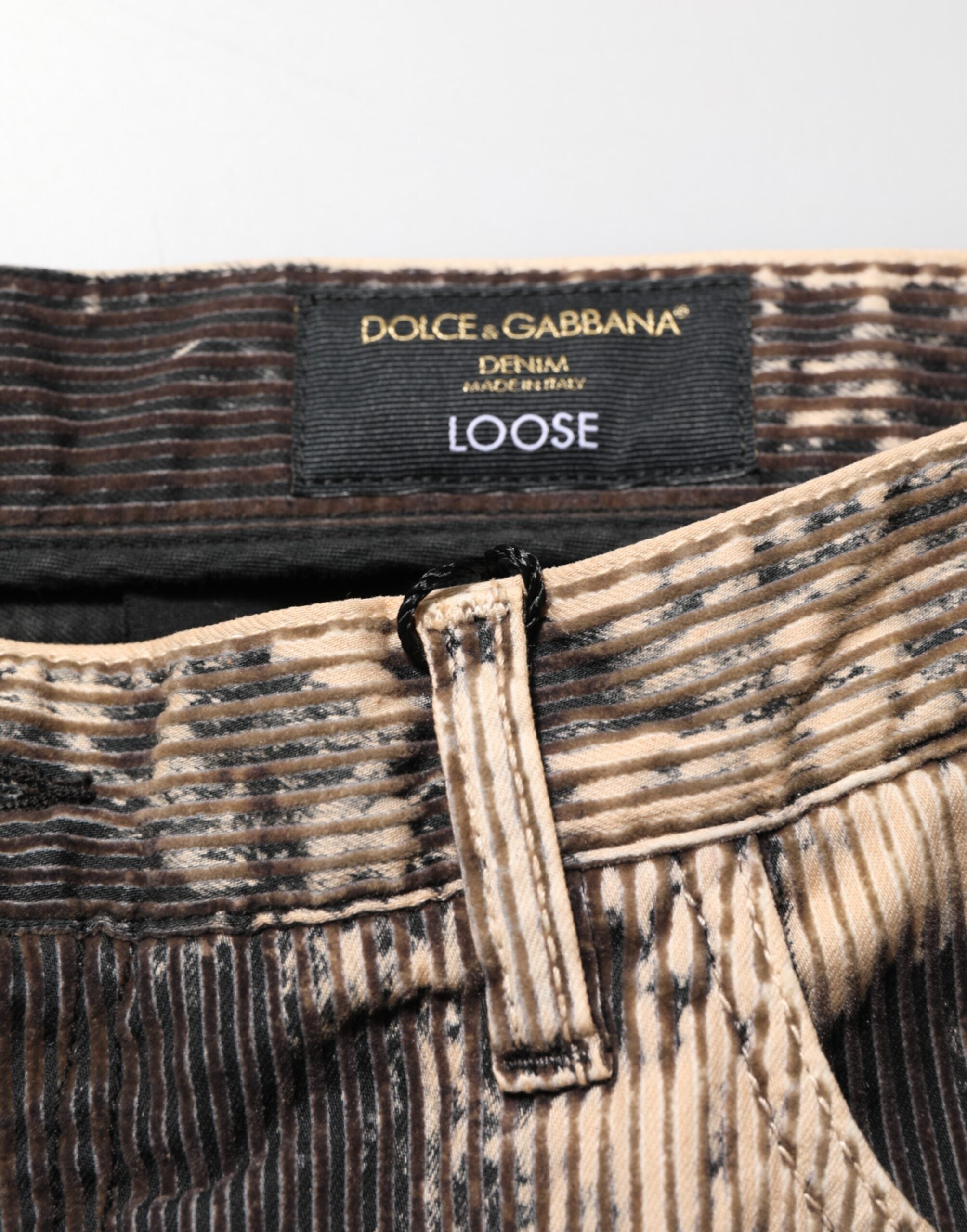 Dolce & Gabbana Beige Black Corduroy Tie-Dye Cotton Blend Men's Pants