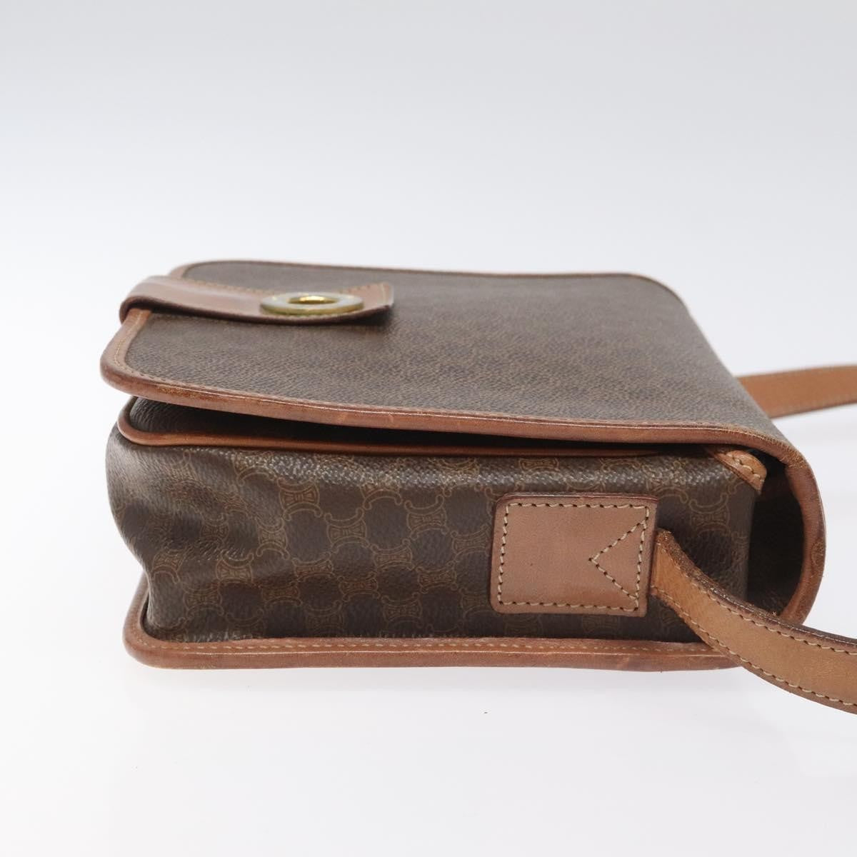 Celine Vintage Macadam Circle Logo Canvas And Leather Brown Canvas Shoulder Bag Bag (Pre-Owned)