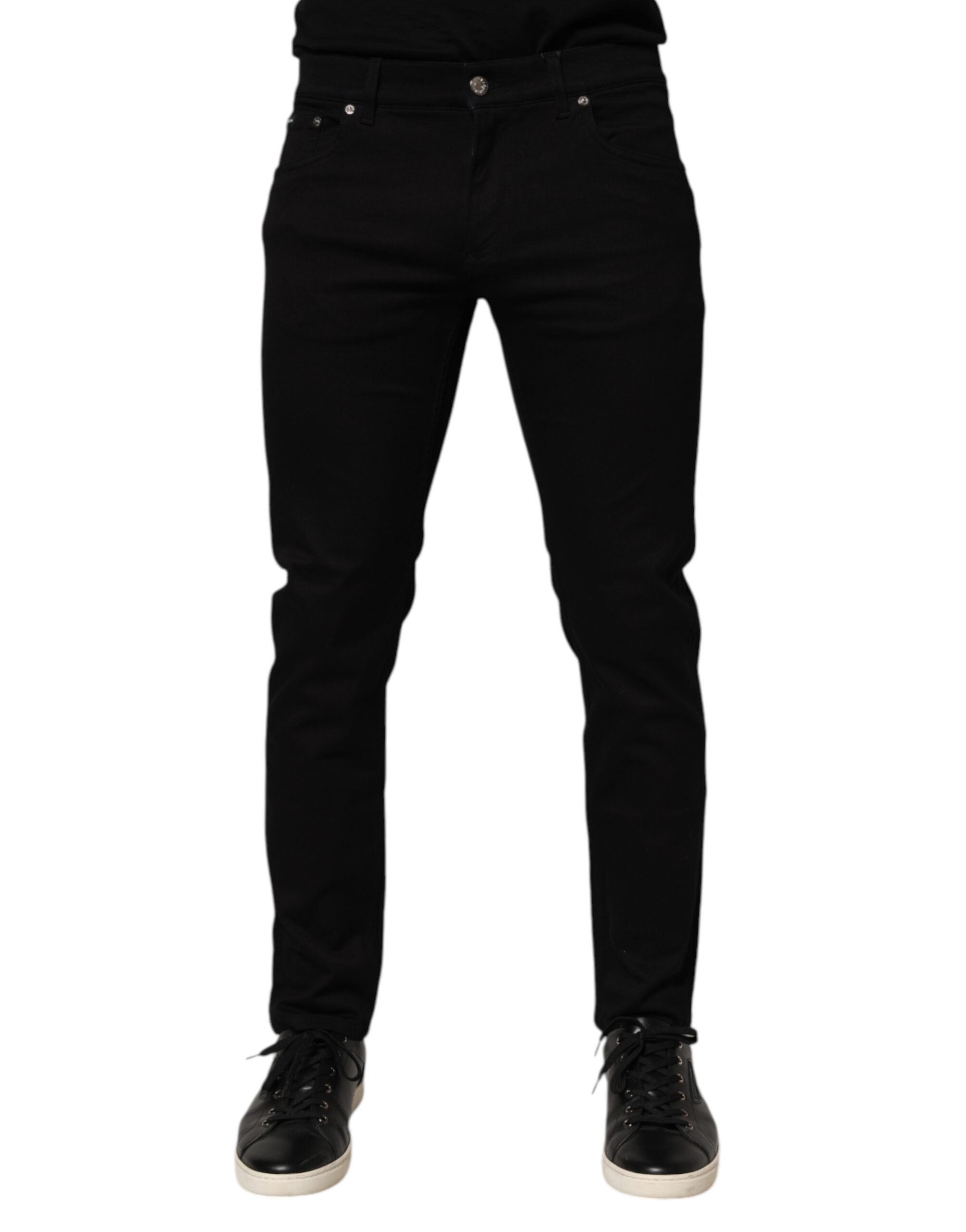 Dolce & Gabbana Black Cotton Blend Skinny Men Trouser Men's Pants