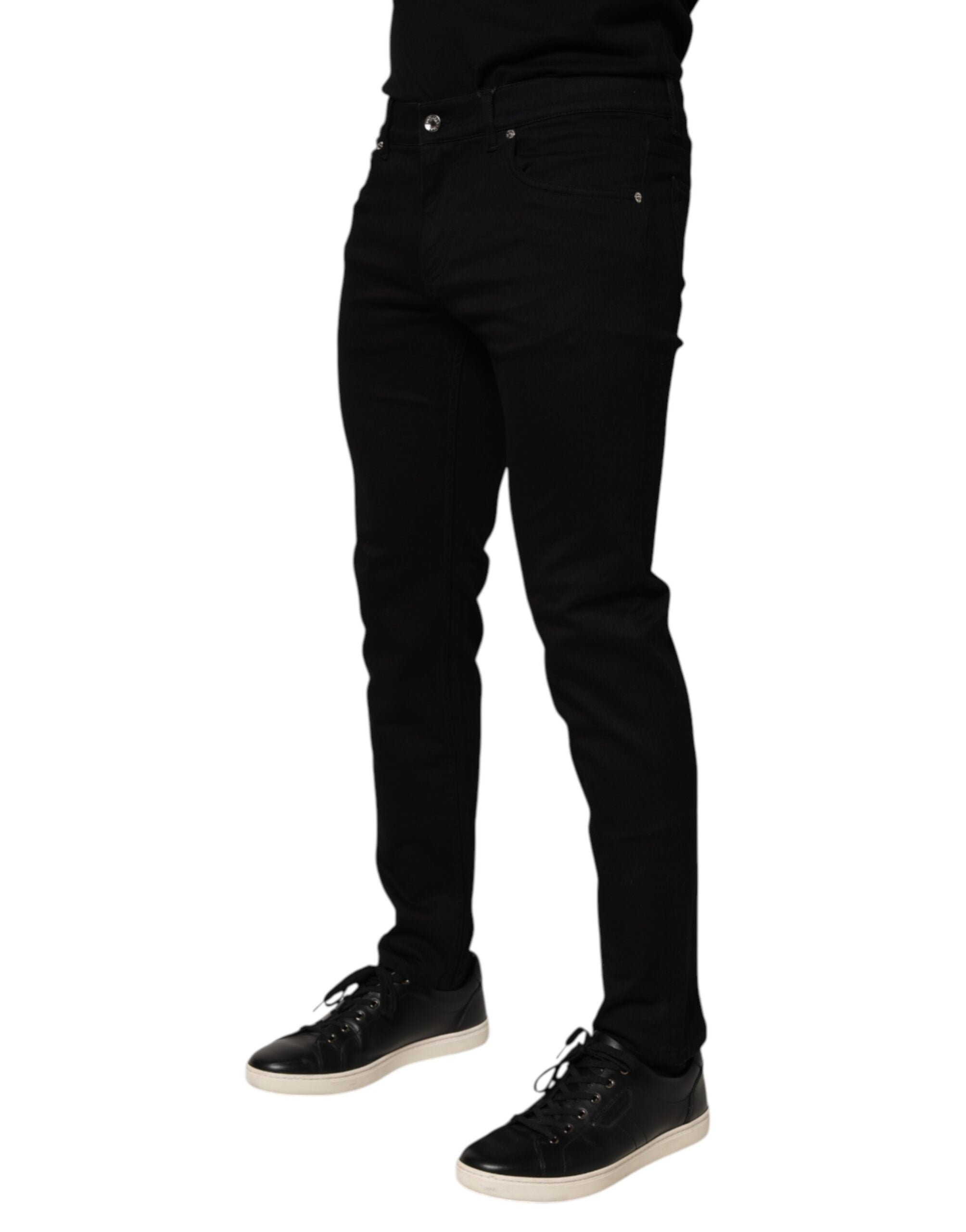 Dolce & Gabbana Black Cotton Blend Skinny Men Trouser Men's Pants