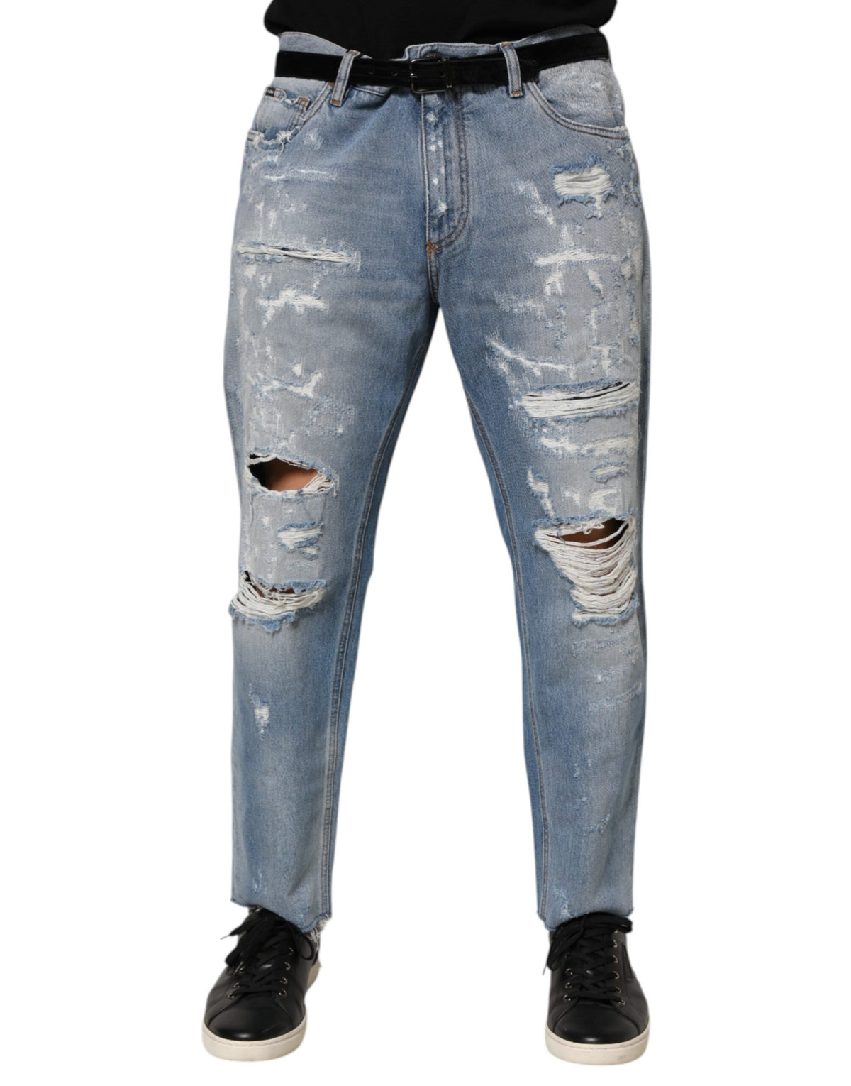 Dolce & Gabbana Blue Distressed Ripped Denim Pants Men's Jeans