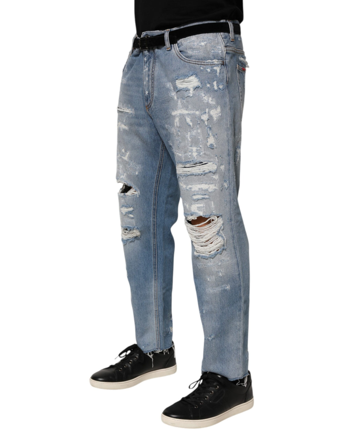 Dolce & Gabbana Blue Distressed Ripped Denim Pants Men's Jeans