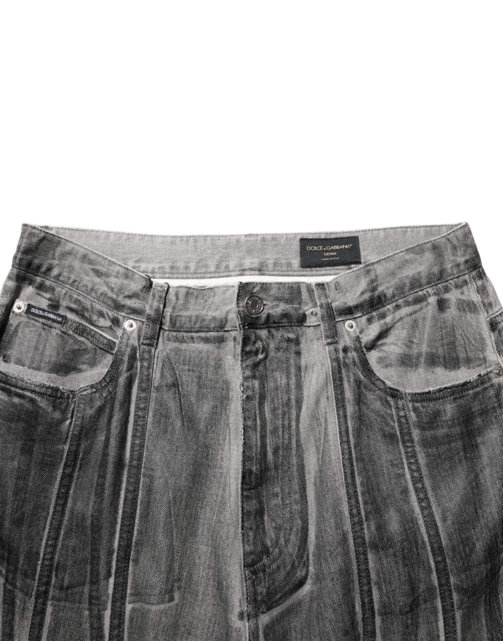 Dolce & Gabbana Black Grey Graphic Print Denim Pants Men's Jeans