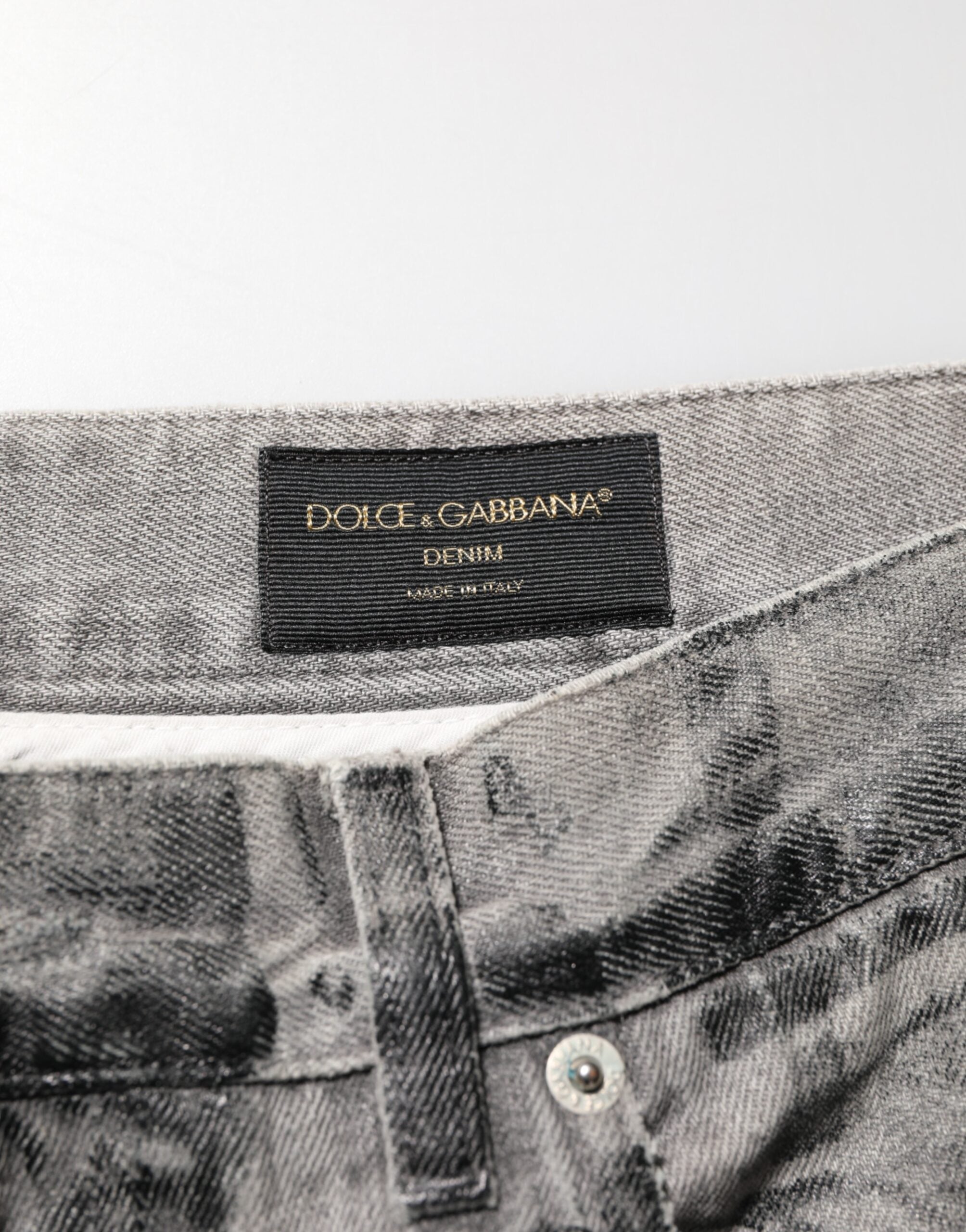 Dolce & Gabbana Black Grey Graphic Print Denim Pants Men's Jeans