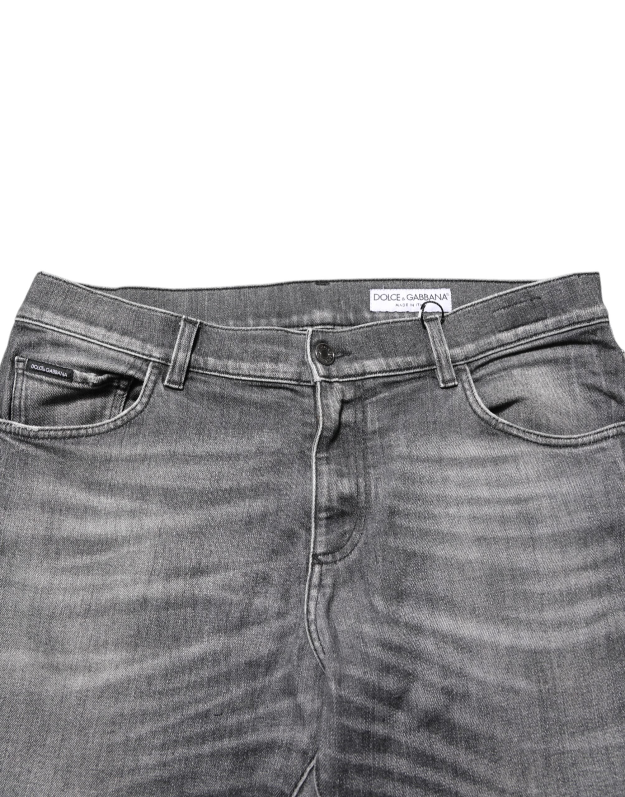 Dolce & Gabbana Grey Cotton Denim Slim Fit Distressed Pants Men's Jeans (Pre-Owned)