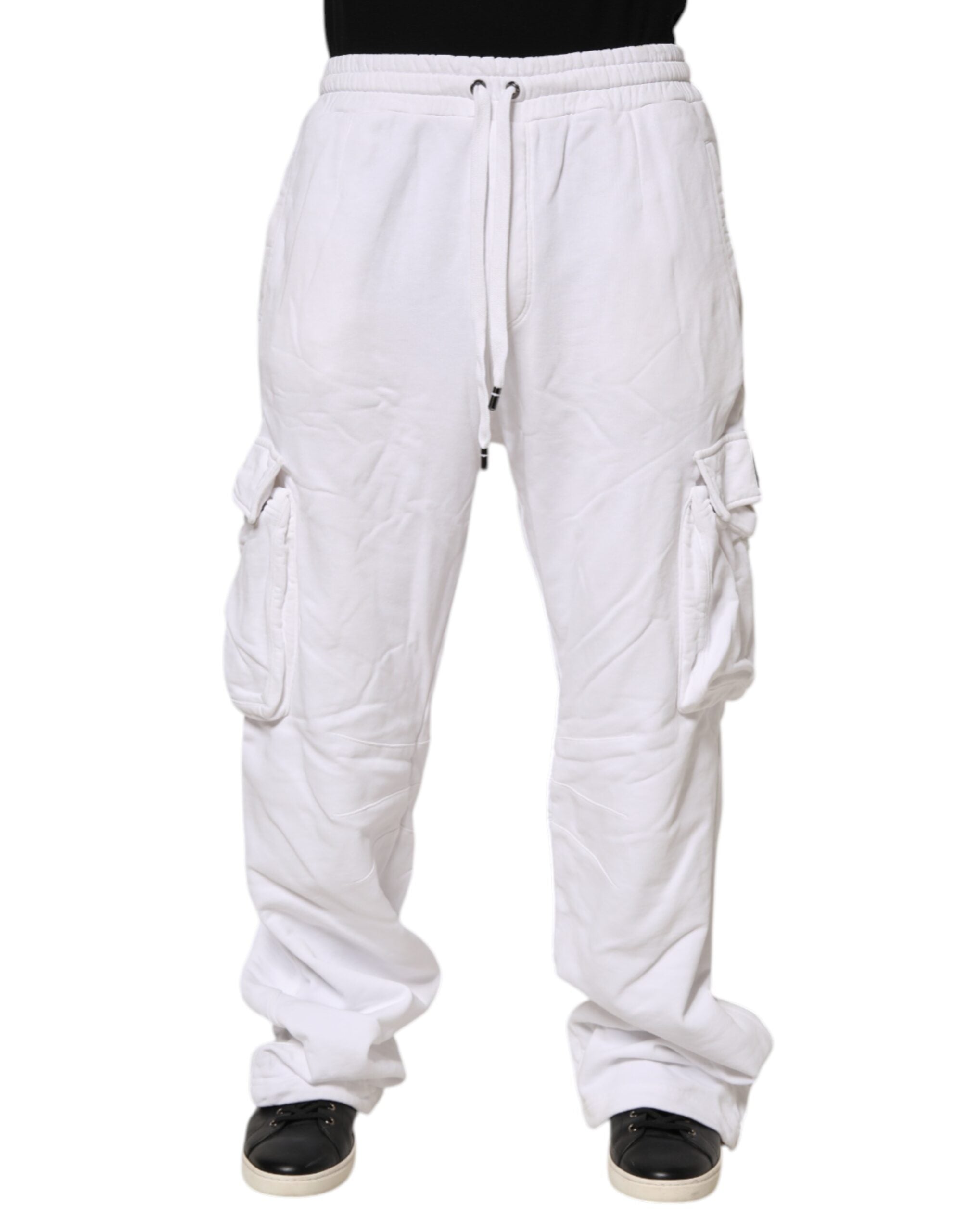 Dolce & Gabbana White Cotton Cargo Trousers Logo Patch Men's Pants (Pre-Owned)