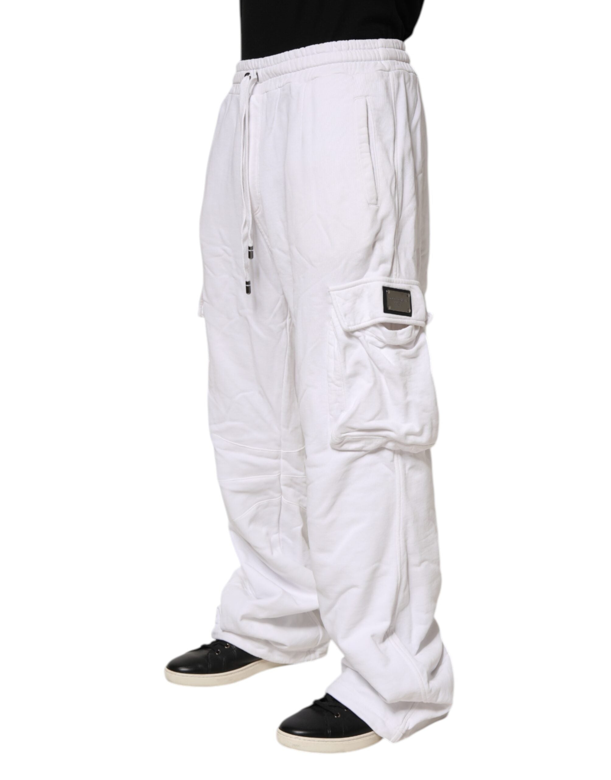 Dolce & Gabbana White Cotton Cargo Trousers Logo Patch Men's Pants (Pre-Owned)