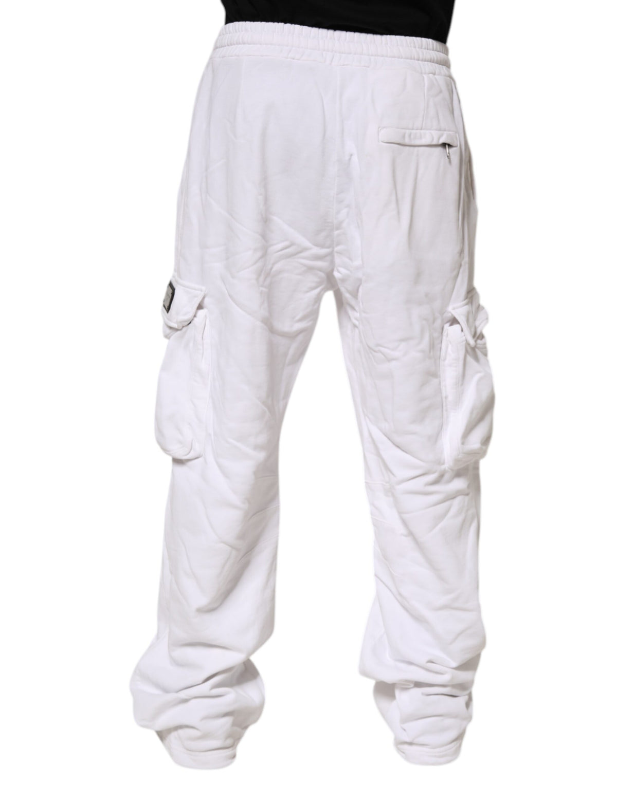 Dolce & Gabbana White Cotton Cargo Trousers Logo Patch Men's Pants (Pre-Owned)