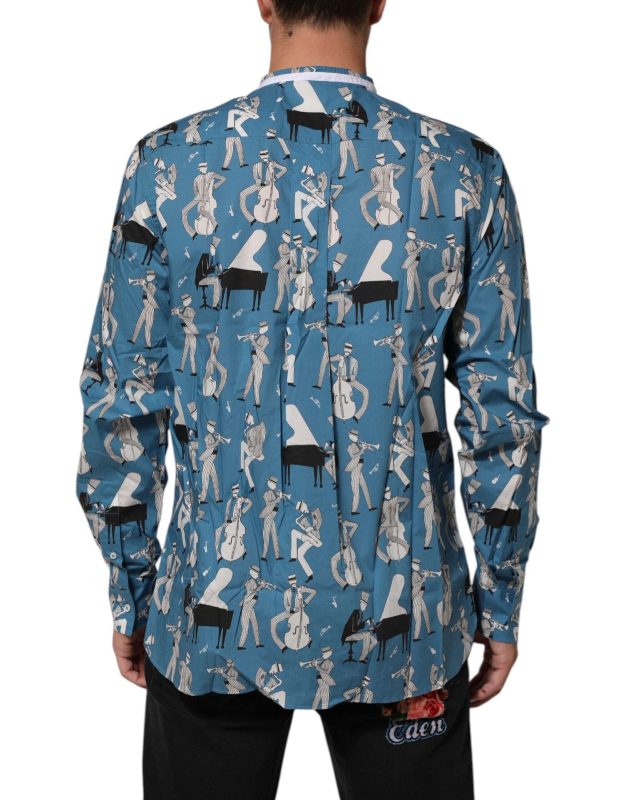 Dolce & Gabbana Blue Jazz Printed Cotton Button Front Men's Shirt