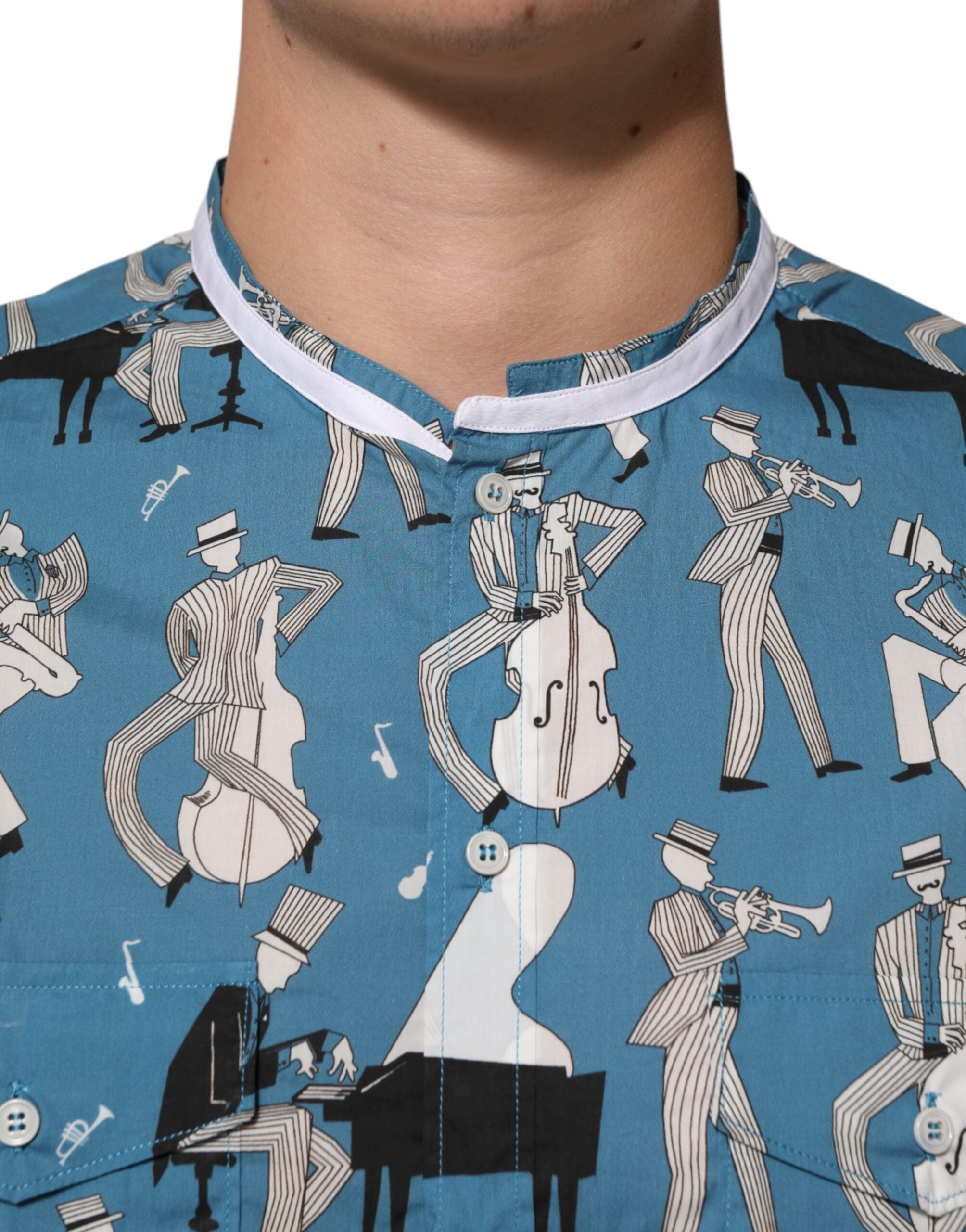 Dolce & Gabbana Blue Jazz Printed Cotton Button Front Men's Shirt