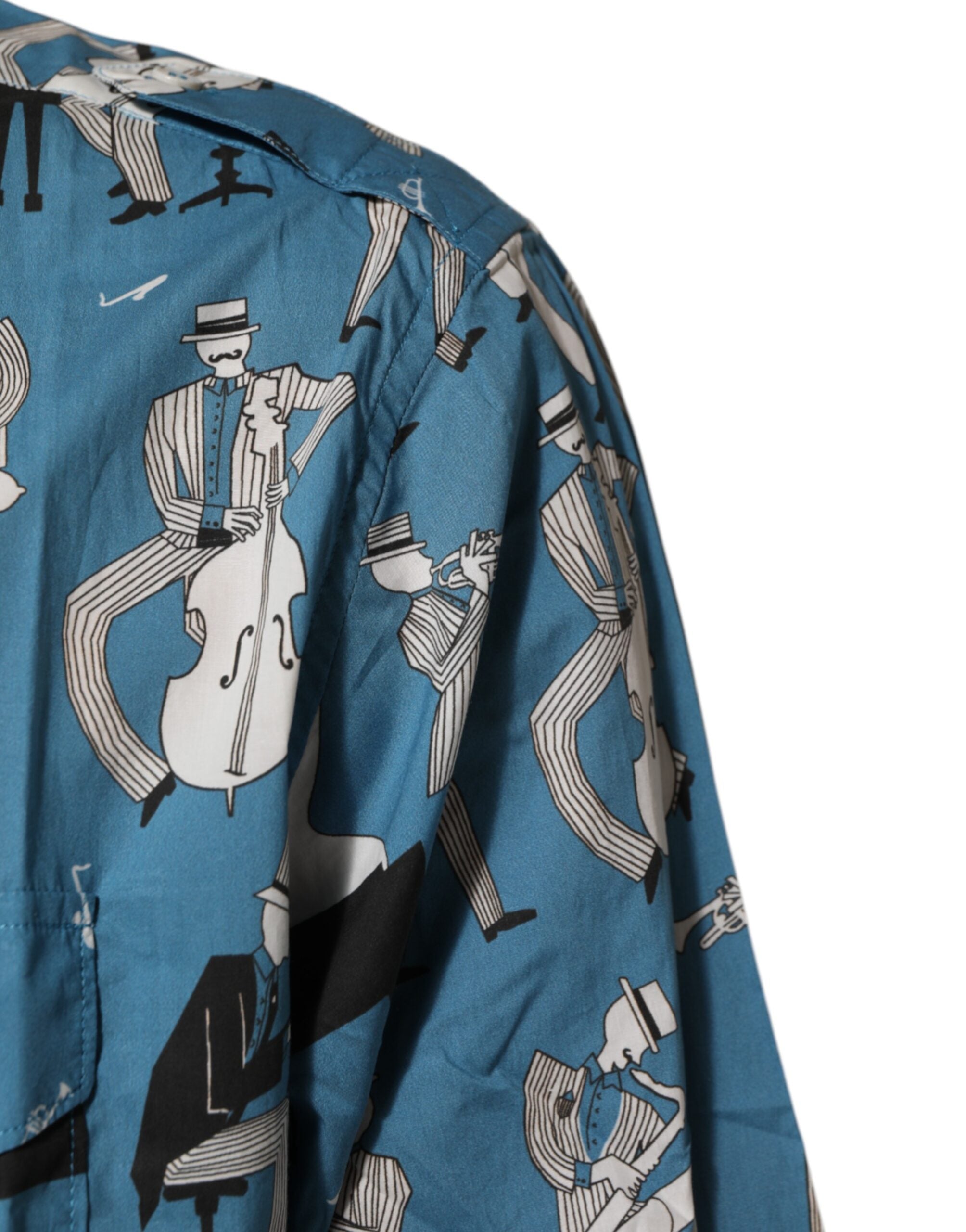 Dolce & Gabbana Blue Jazz Printed Cotton Button Front Men's Shirt