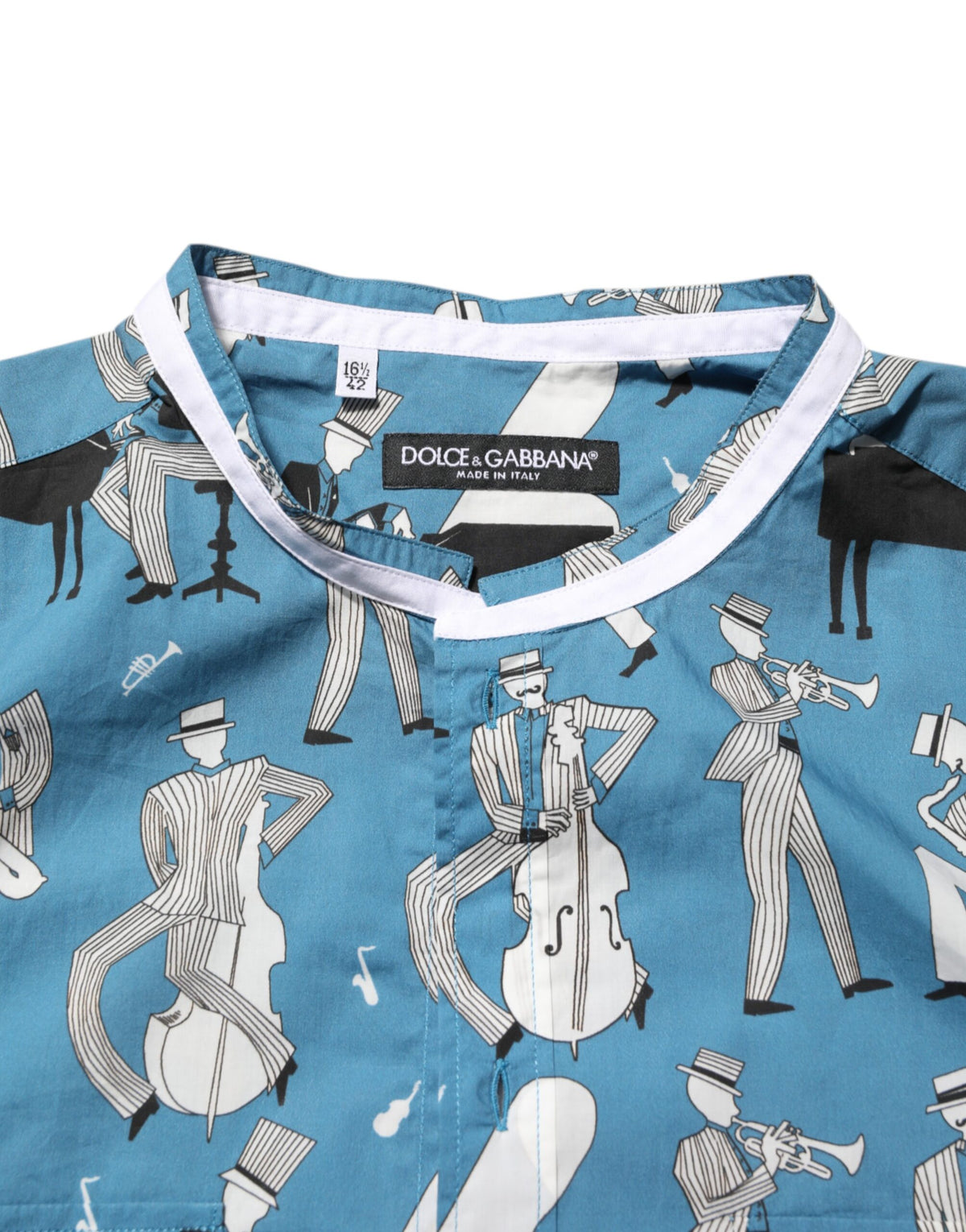Dolce & Gabbana Blue Jazz Printed Cotton Button Front Men's Shirt