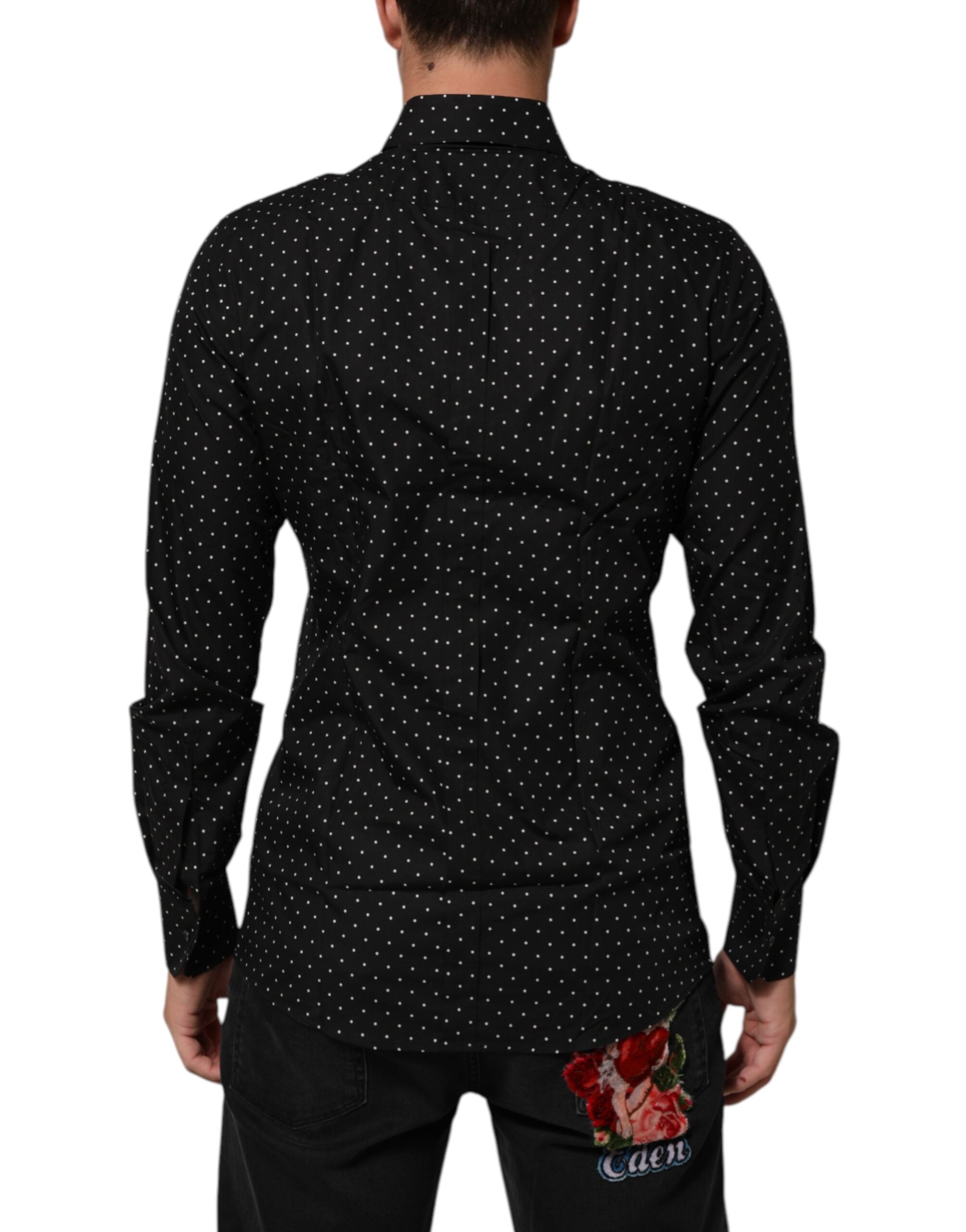 Dolce & Gabbana Black Polka Dot Cotton GOLD Men Formal Dress Men's Shirt (Pre-Owned)