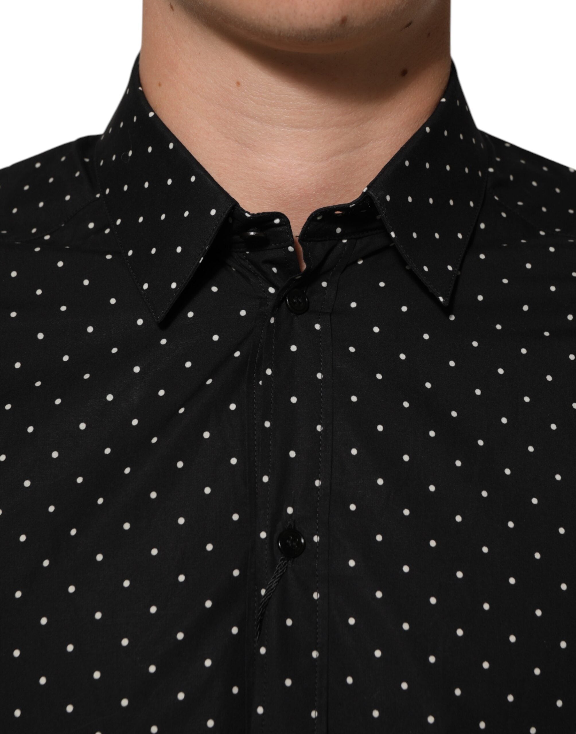Dolce & Gabbana Black Polka Dot Cotton GOLD Men Formal Dress Men's Shirt (Pre-Owned)