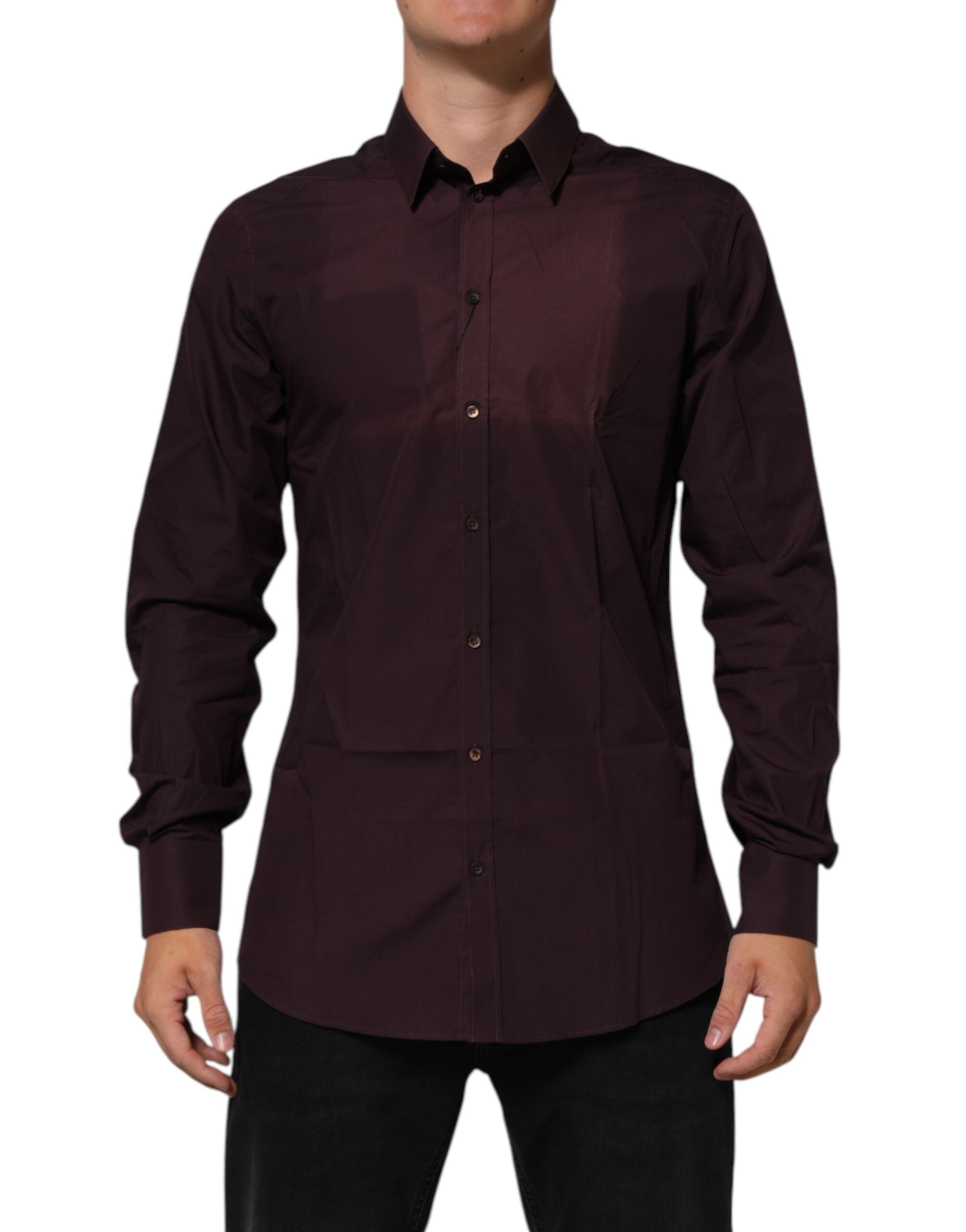 Dolce & Gabbana Maroon Cotton Collared GOLD Formal Dress Men's Shirt (Pre-Owned)