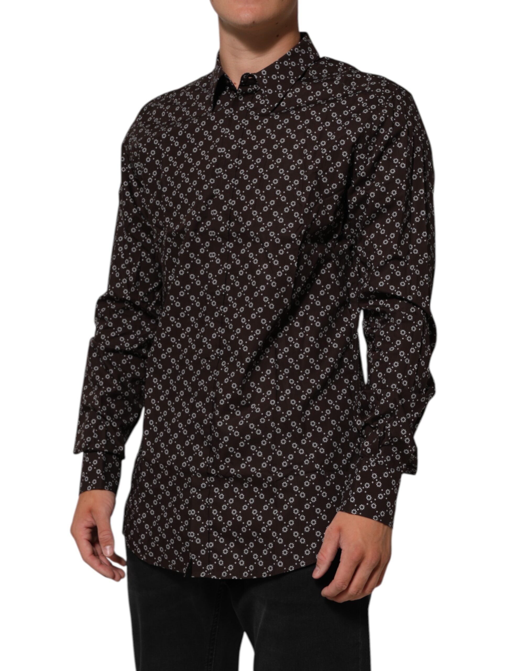 Dolce & Gabbana BrownFloral Collared GOLD Formal Dress Men's Shirt