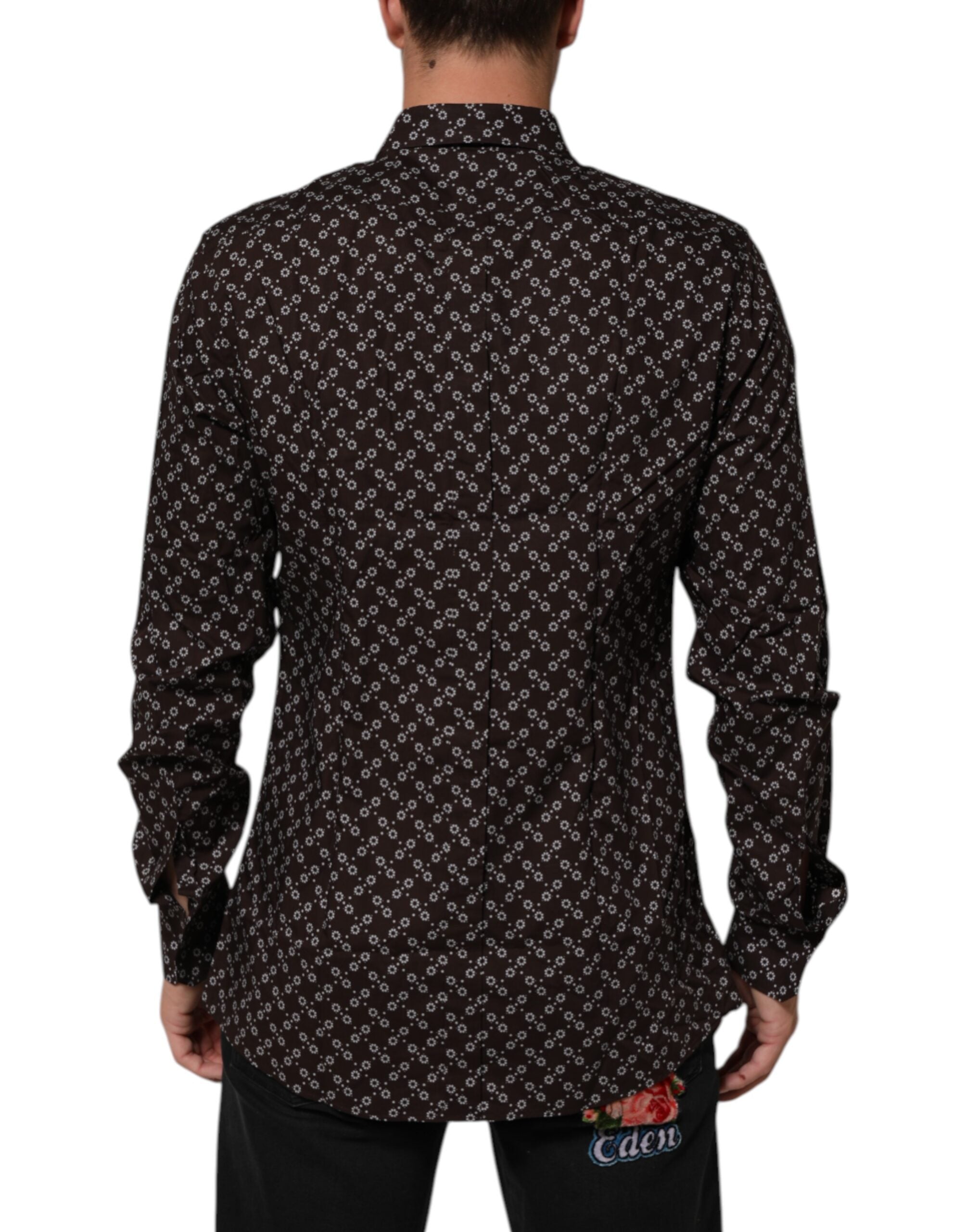 Dolce & Gabbana BrownFloral Collared GOLD Formal Dress Men's Shirt
