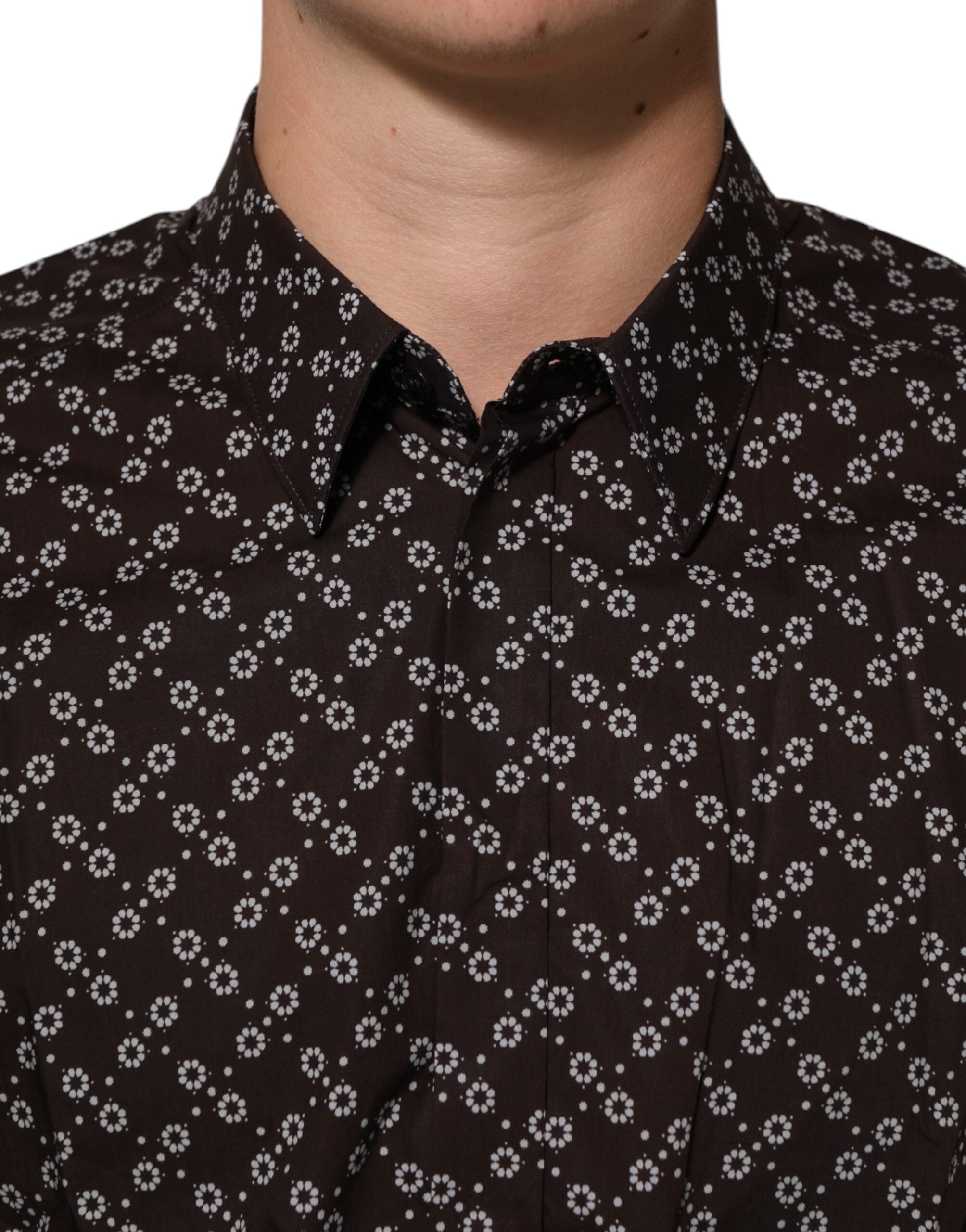 Dolce & Gabbana BrownFloral Collared GOLD Formal Dress Men's Shirt