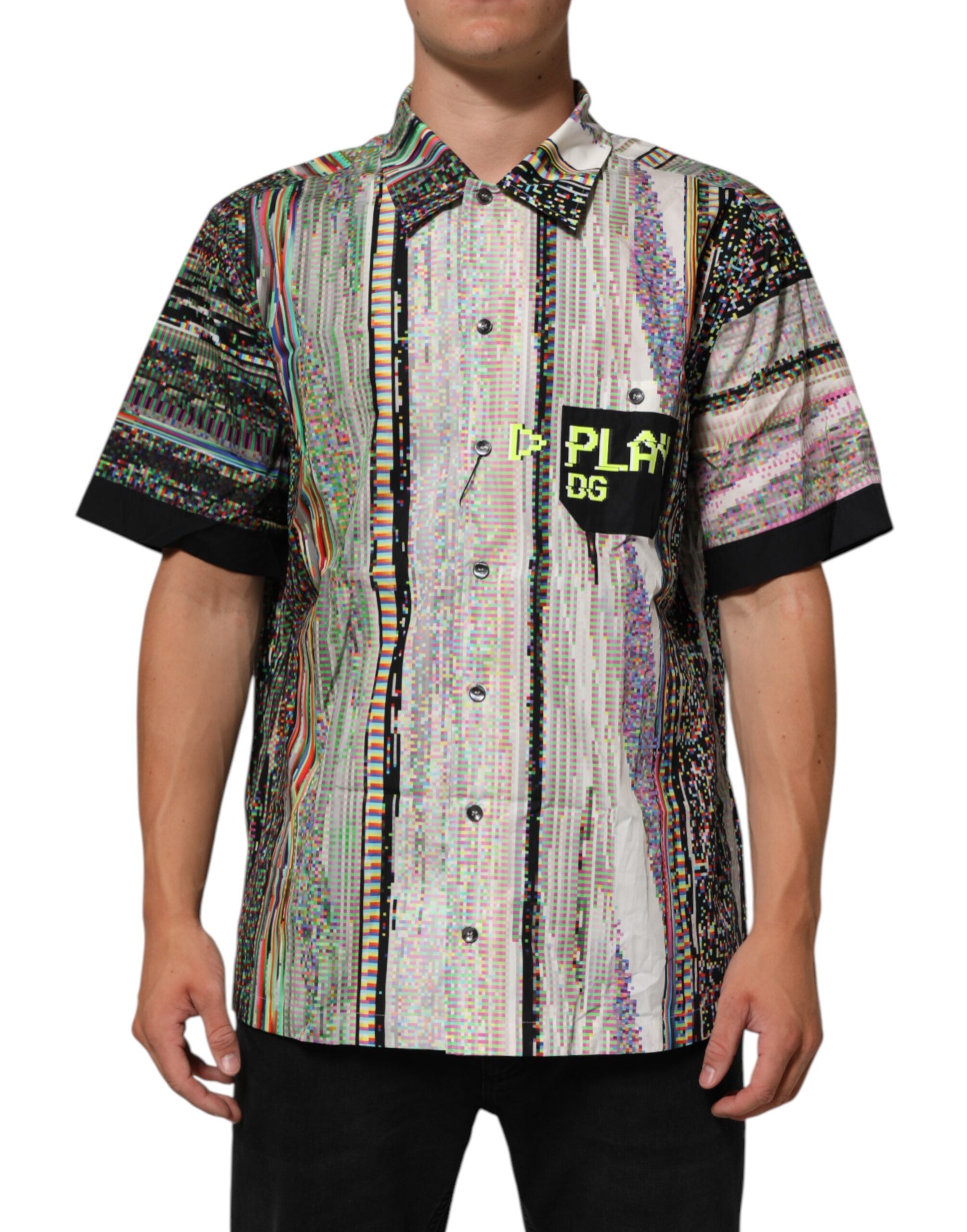 Dolce & Gabbana Multicolor Graphic Collared Casual Men's Shirt