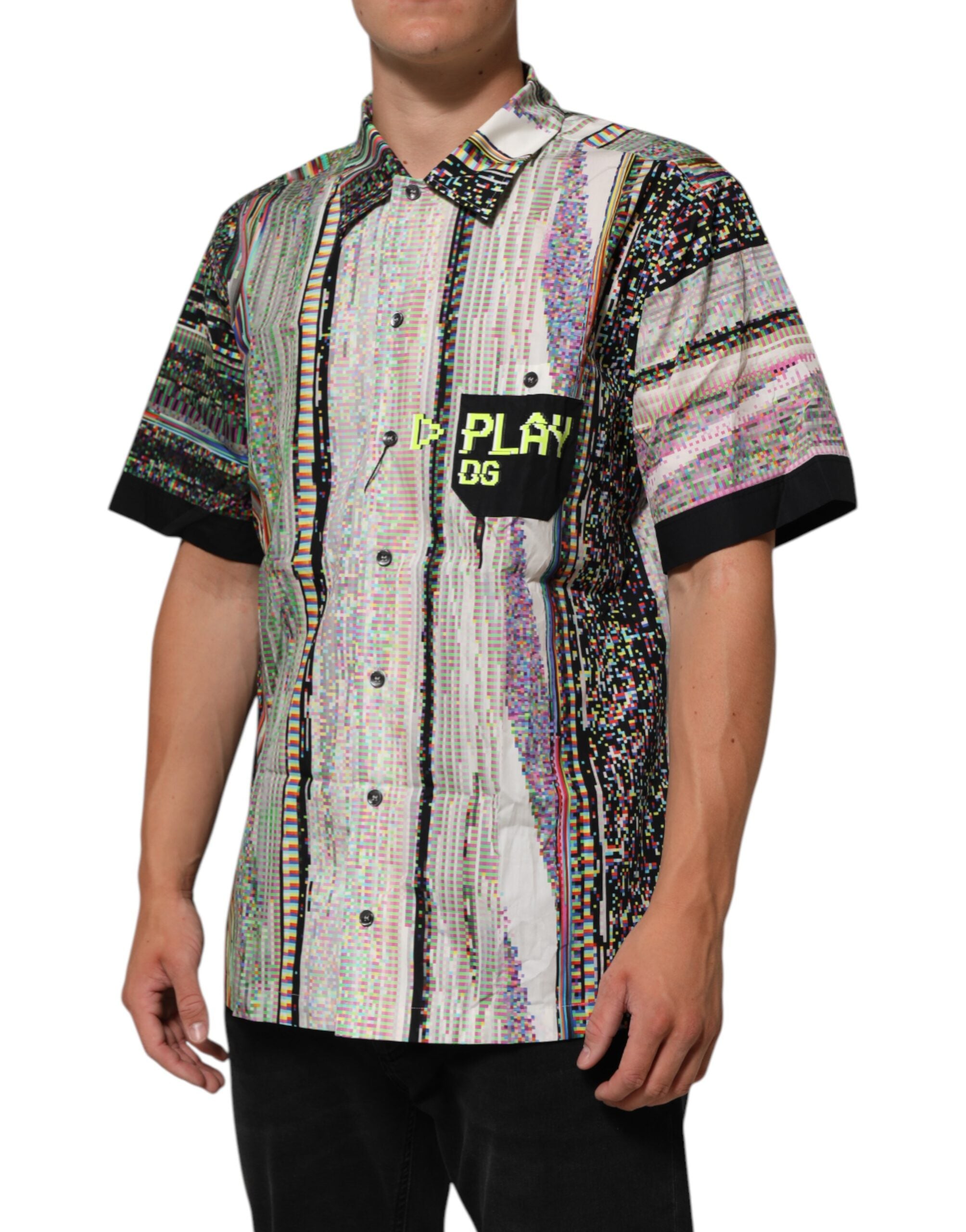 Dolce & Gabbana Multicolor Graphic Collared Casual Men's Shirt