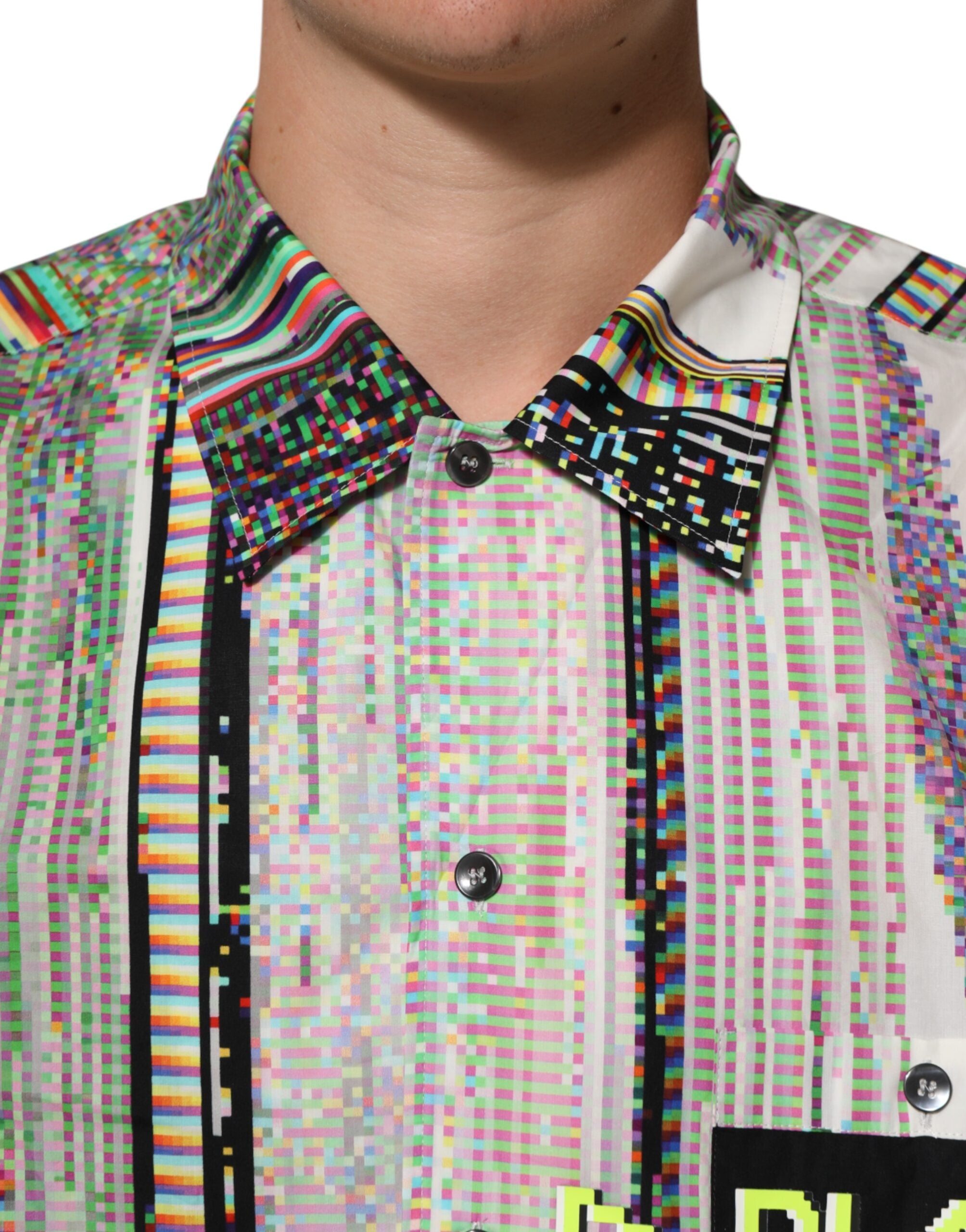 Dolce & Gabbana Multicolor Graphic Collared Casual Men's Shirt