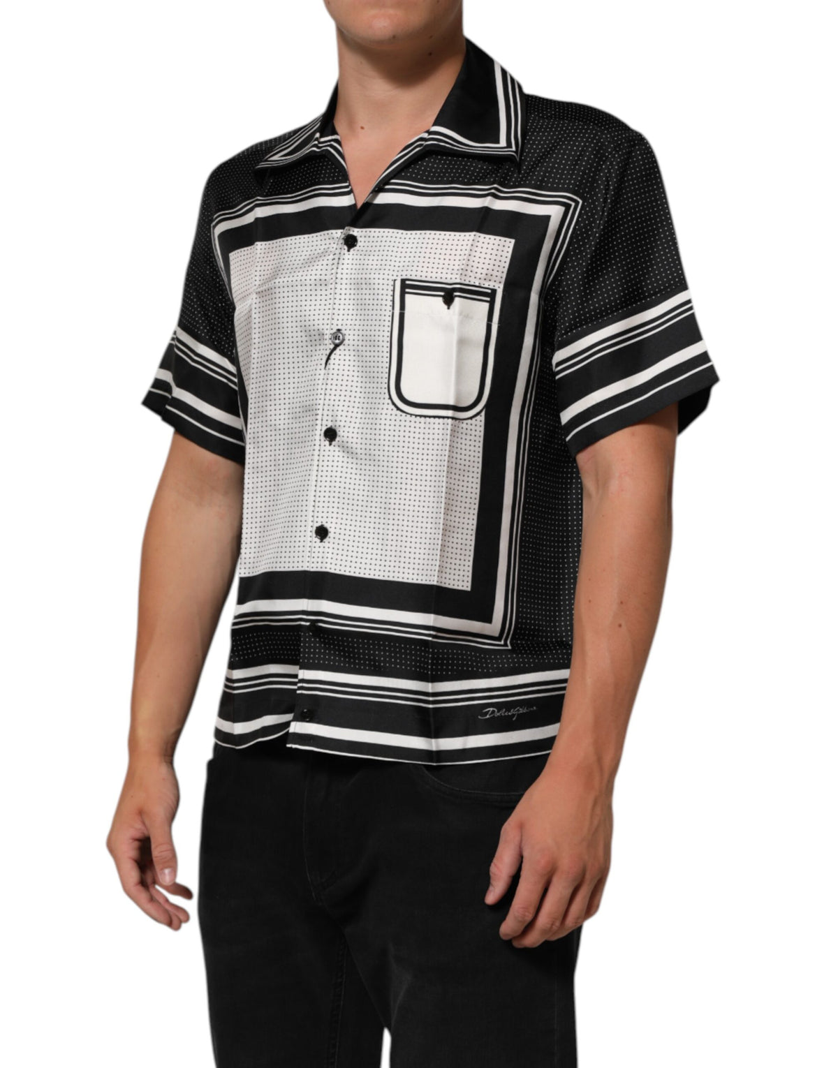 Dolce & Gabbana Black White StripeDot Print Casual Polo Men's Shirt