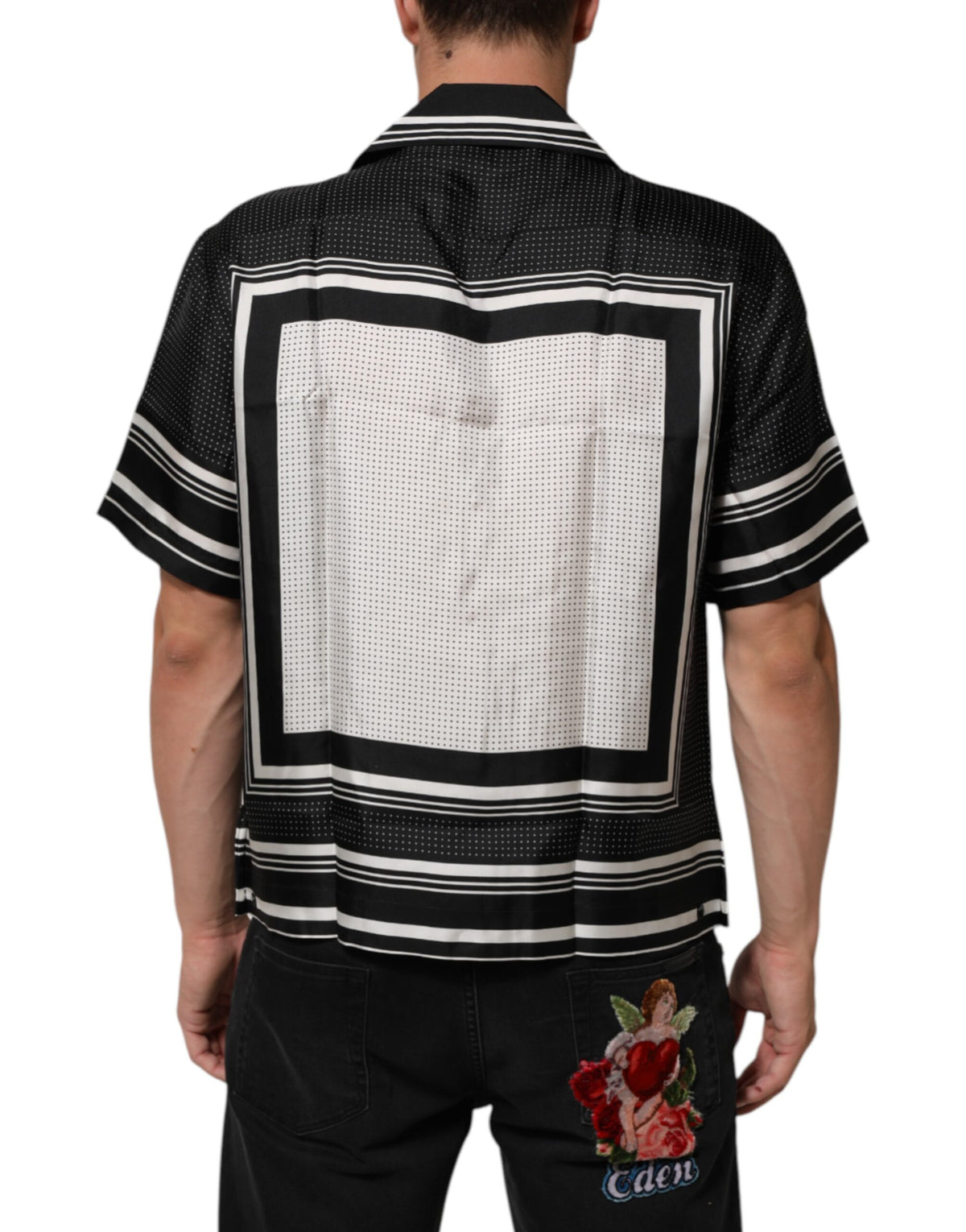 Dolce & Gabbana Black White StripeDot Print Casual Polo Men's Shirt