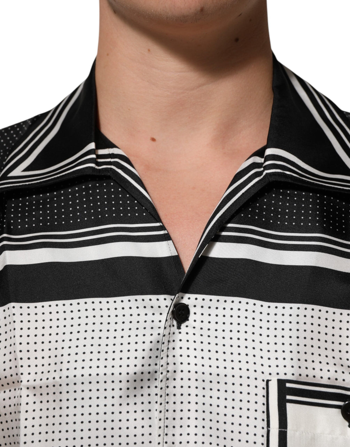 Dolce & Gabbana Black White StripeDot Print Casual Polo Men's Shirt