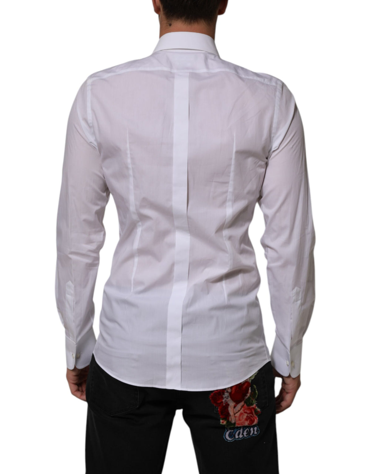 Dolce & Gabbana White Cotton DG Logo Pearl GOLD Formal Men's Shirt