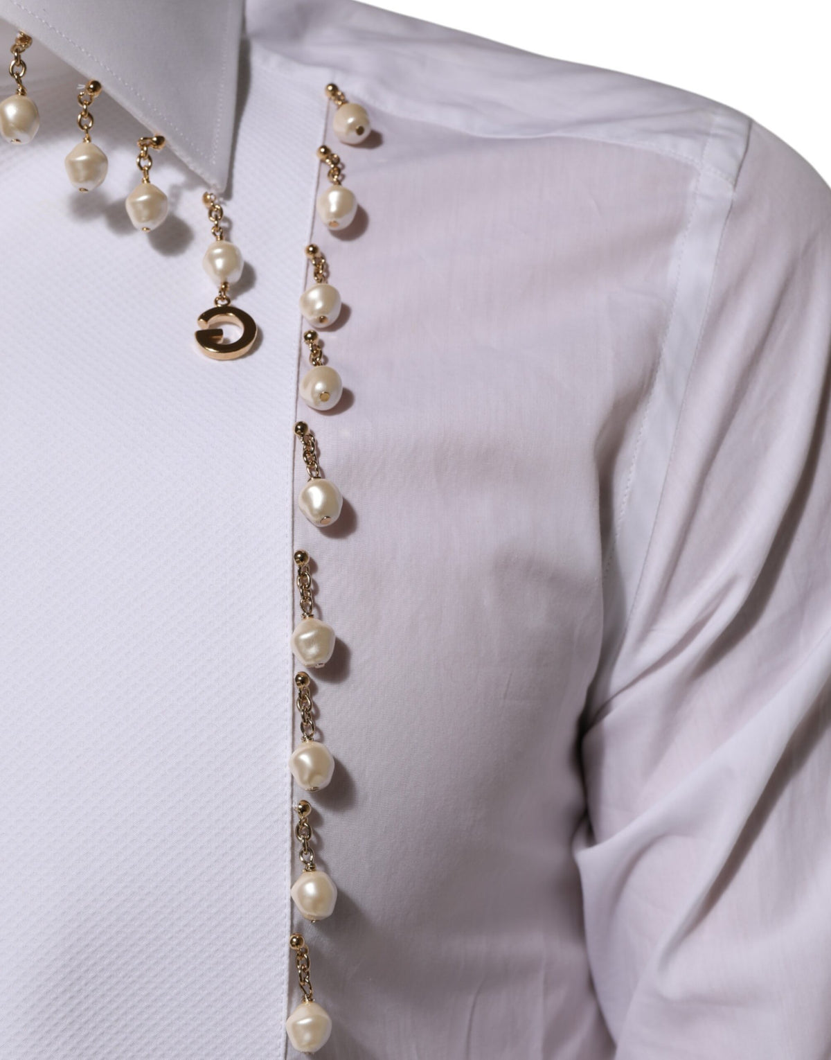 Dolce & Gabbana White Cotton DG Logo Pearl GOLD Formal Men's Shirt