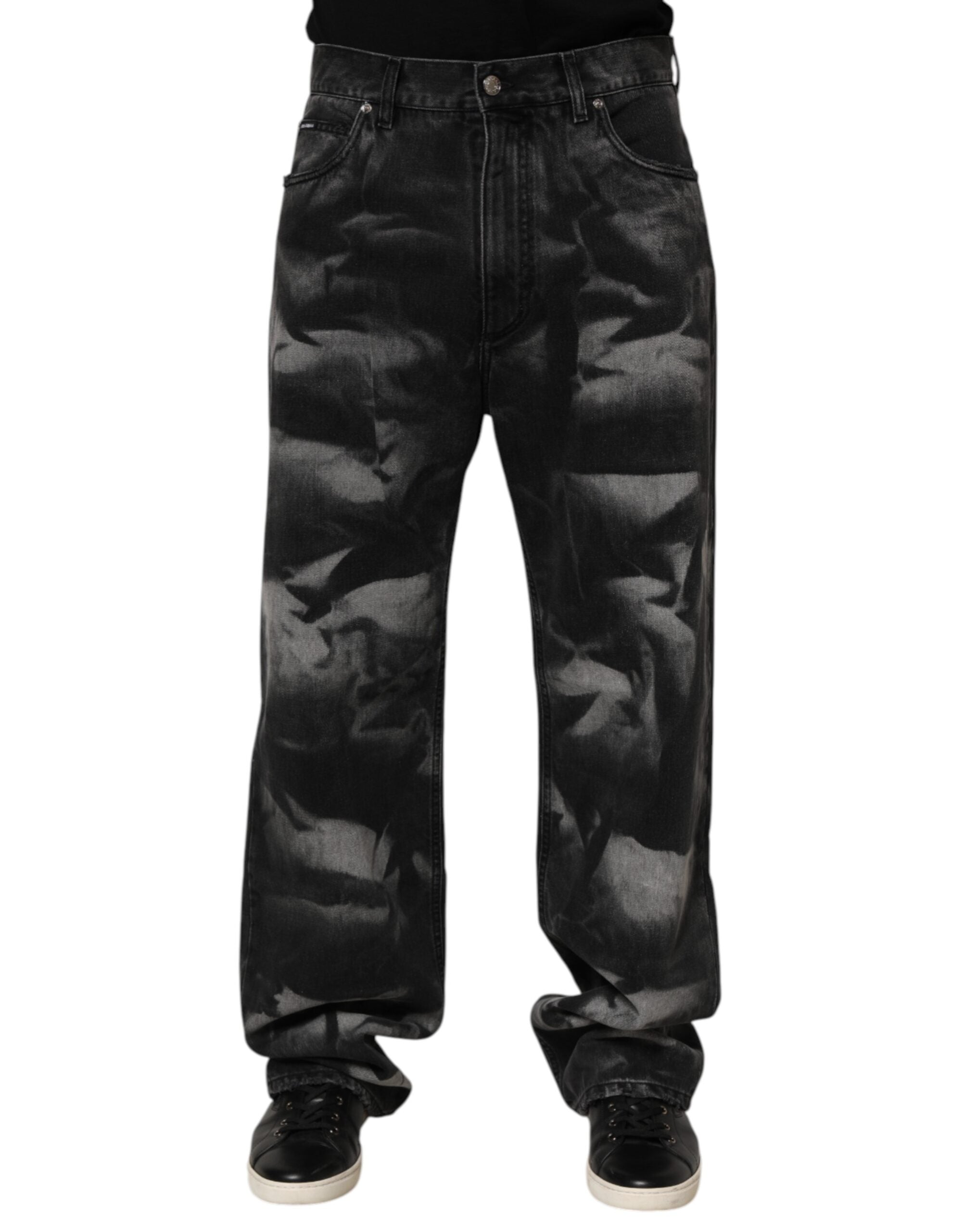 Dolce & Gabbana Black Marbled Effect Straight Men Denim Men's Jeans