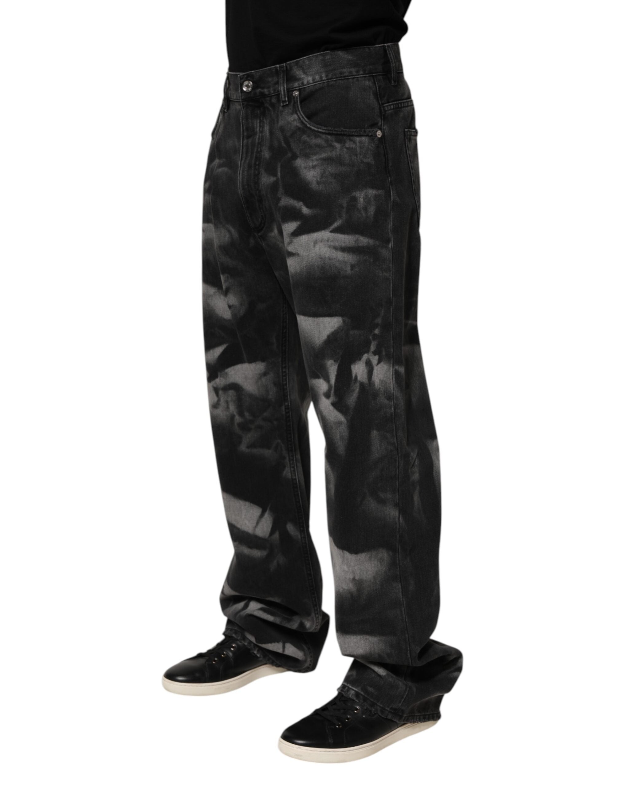Dolce & Gabbana Black Marbled Effect Straight Men Denim Men's Jeans