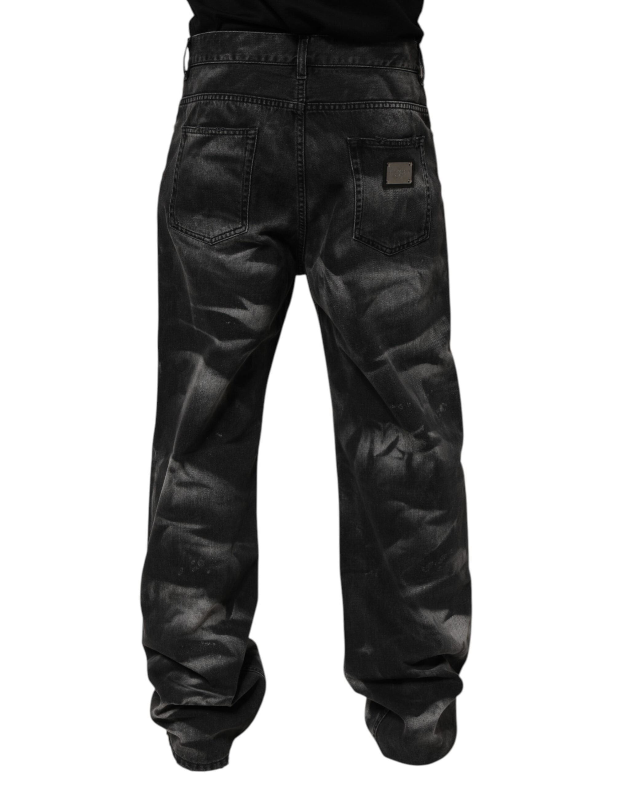 Dolce & Gabbana Black Marbled Effect Straight Men Denim Men's Jeans