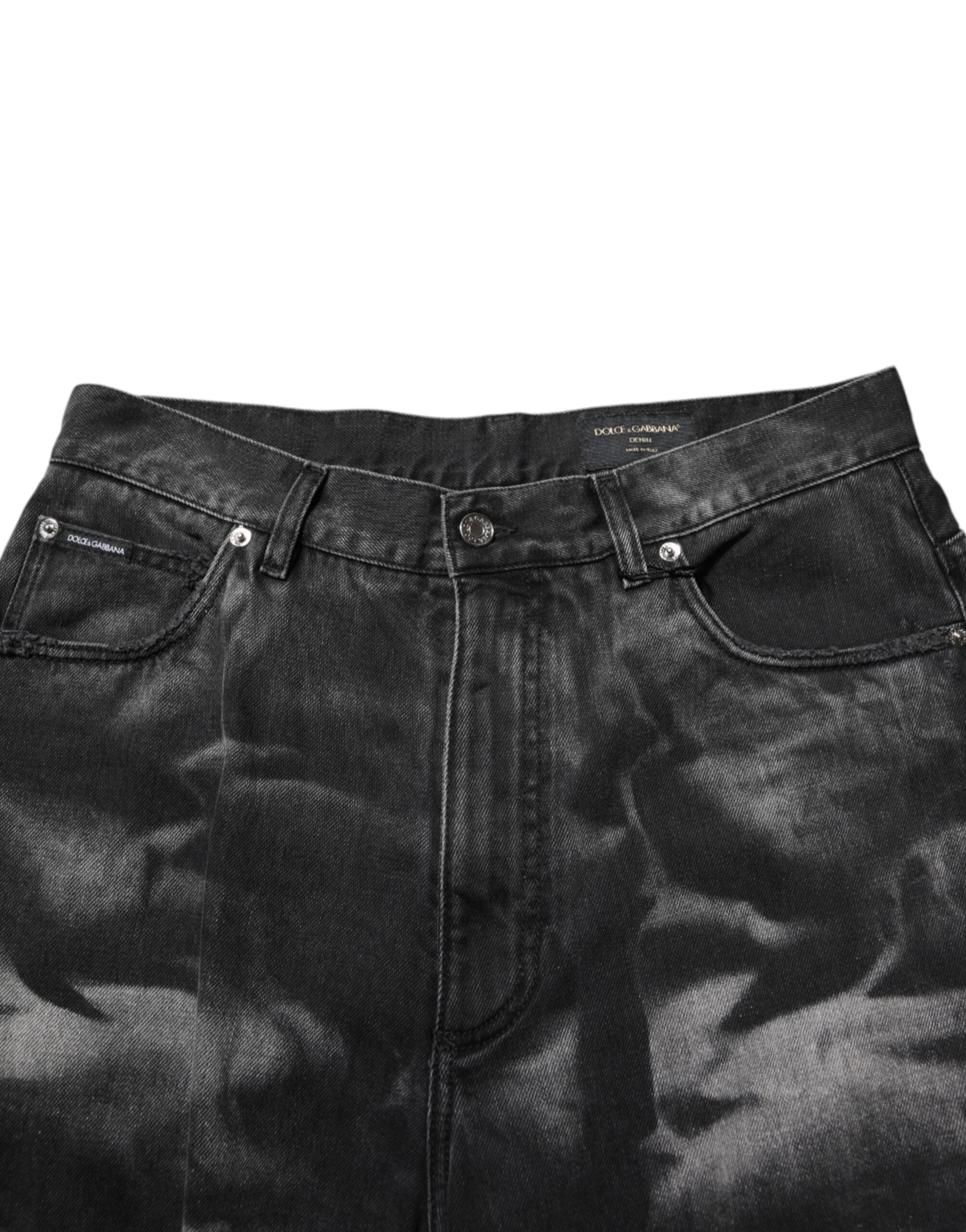 Dolce & Gabbana Black Marbled Effect Straight Men Denim Men's Jeans