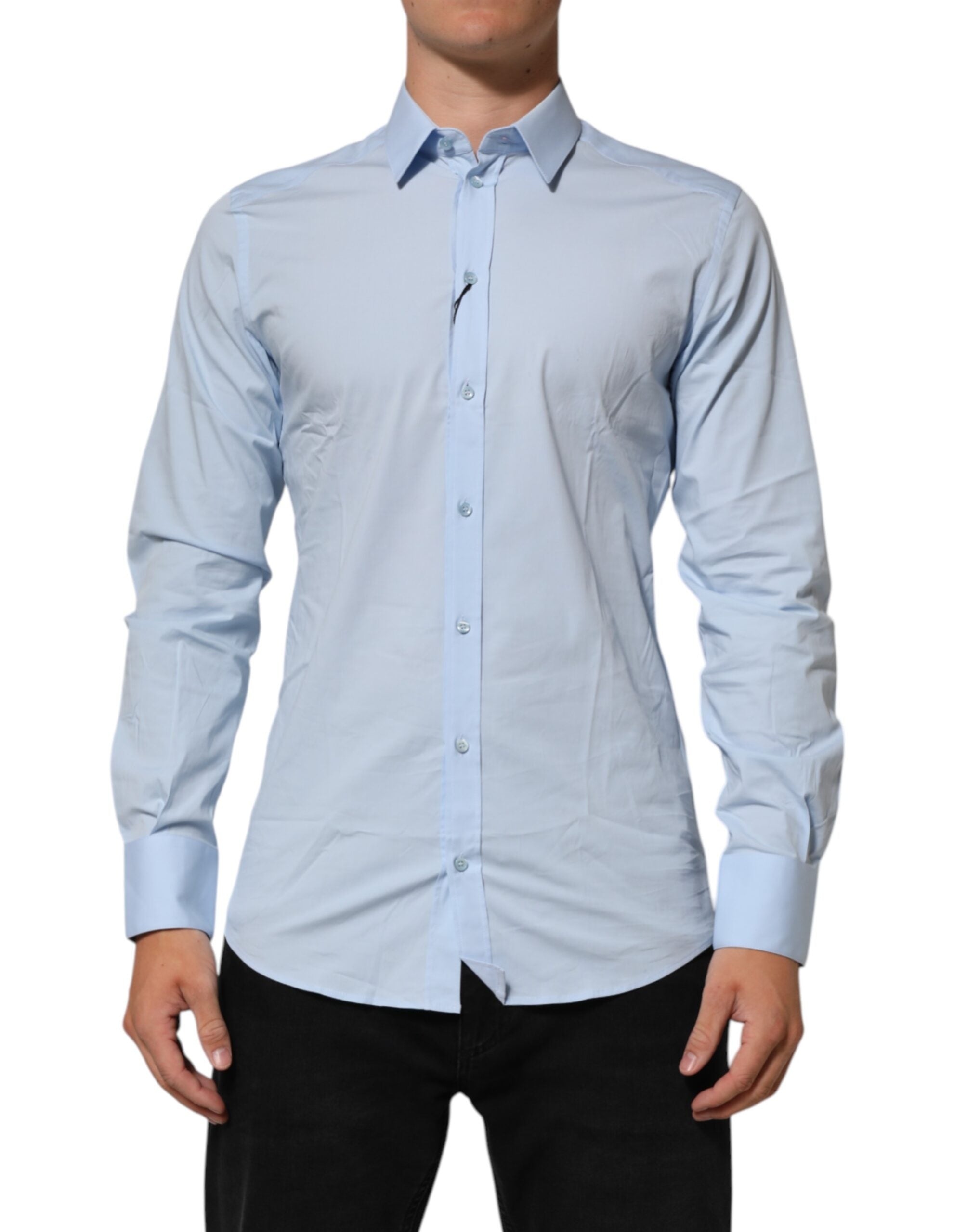 Dolce & Gabbana Light Blue Cotton GOLD Formal Men Dress Men's Shirt