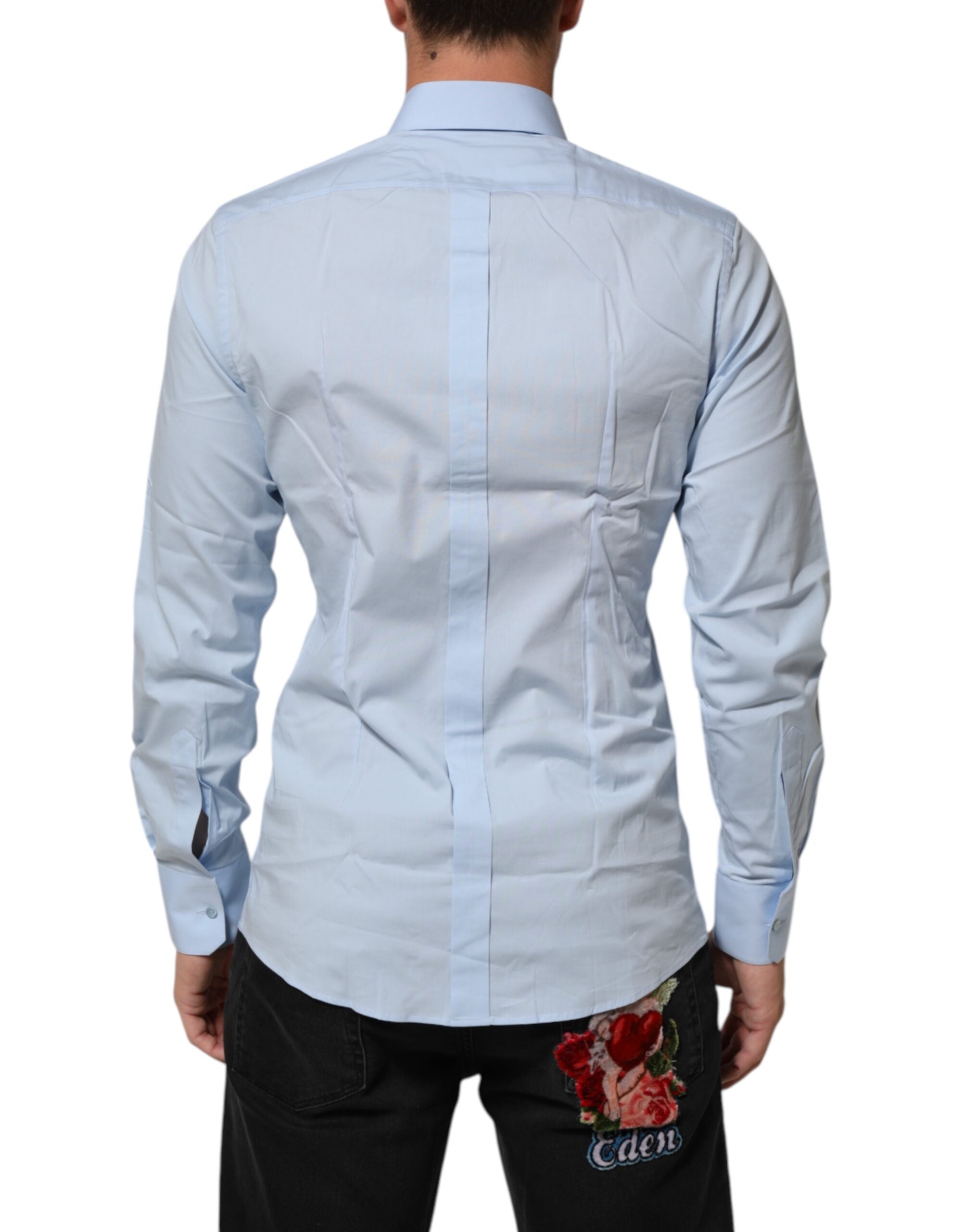Dolce & Gabbana Light Blue Cotton GOLD Formal Men Dress Men's Shirt