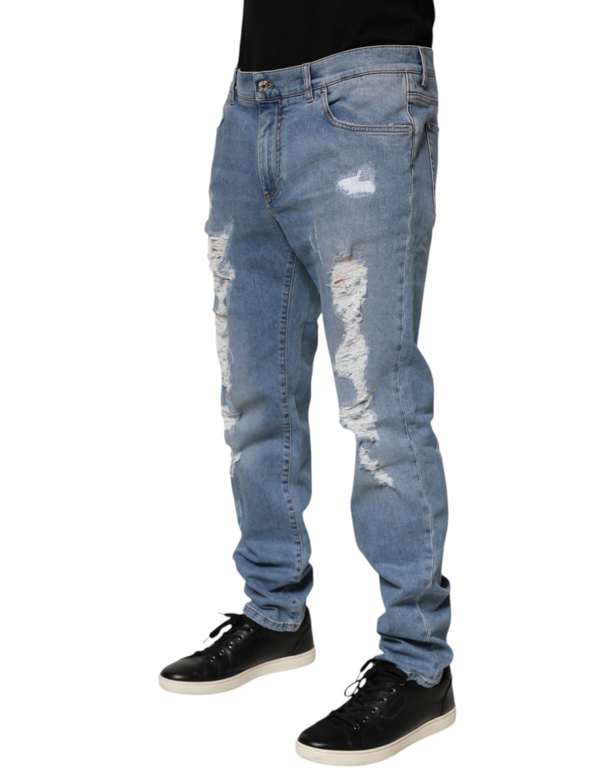 Dolce & Gabbana Blue Tattered Slim Fit Cotton Denim Men's Jeans