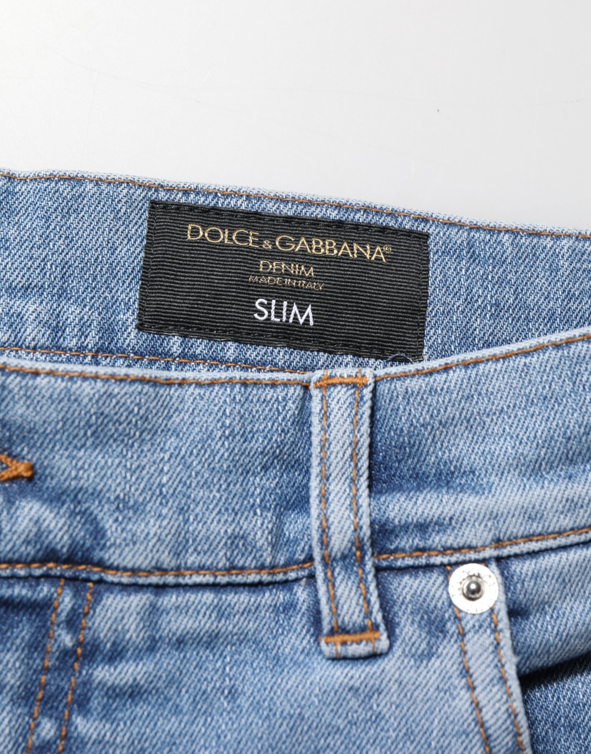 Dolce & Gabbana Blue Tattered Slim Fit Cotton Denim Men's Jeans