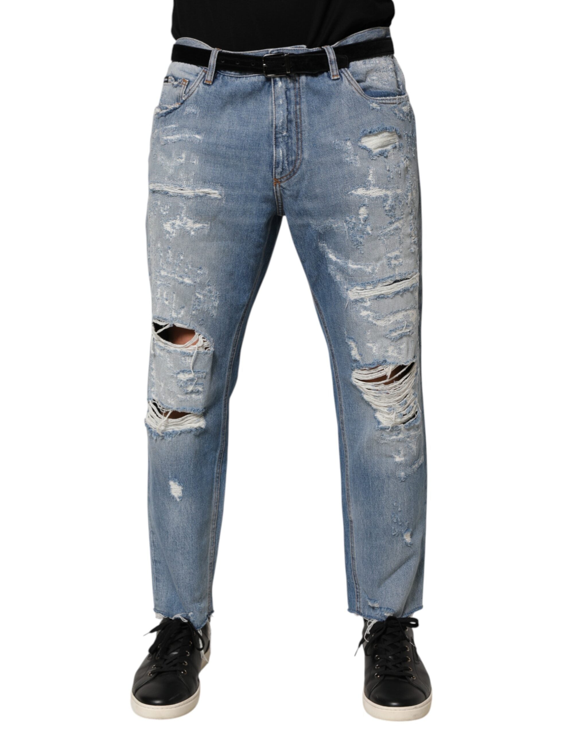 Dolce & Gabbana Blue Distressed Ripped Denim Trouser Men's Jeans