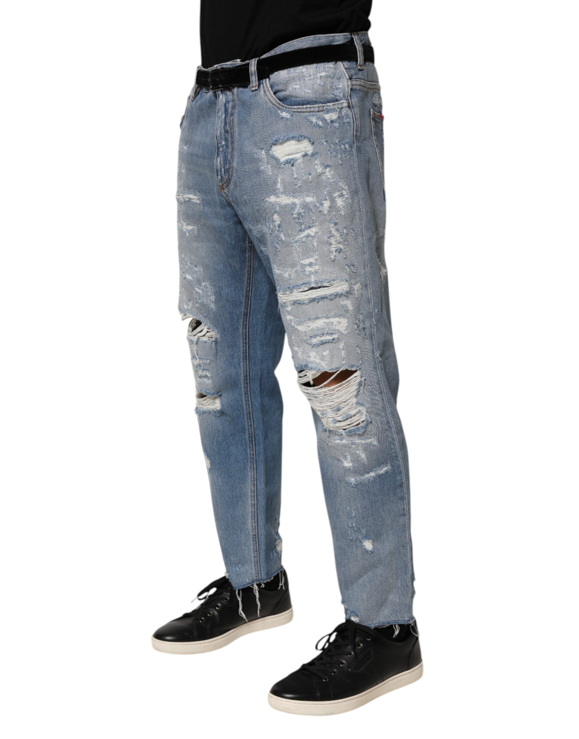 Dolce & Gabbana Blue Distressed Ripped Denim Trouser Men's Jeans