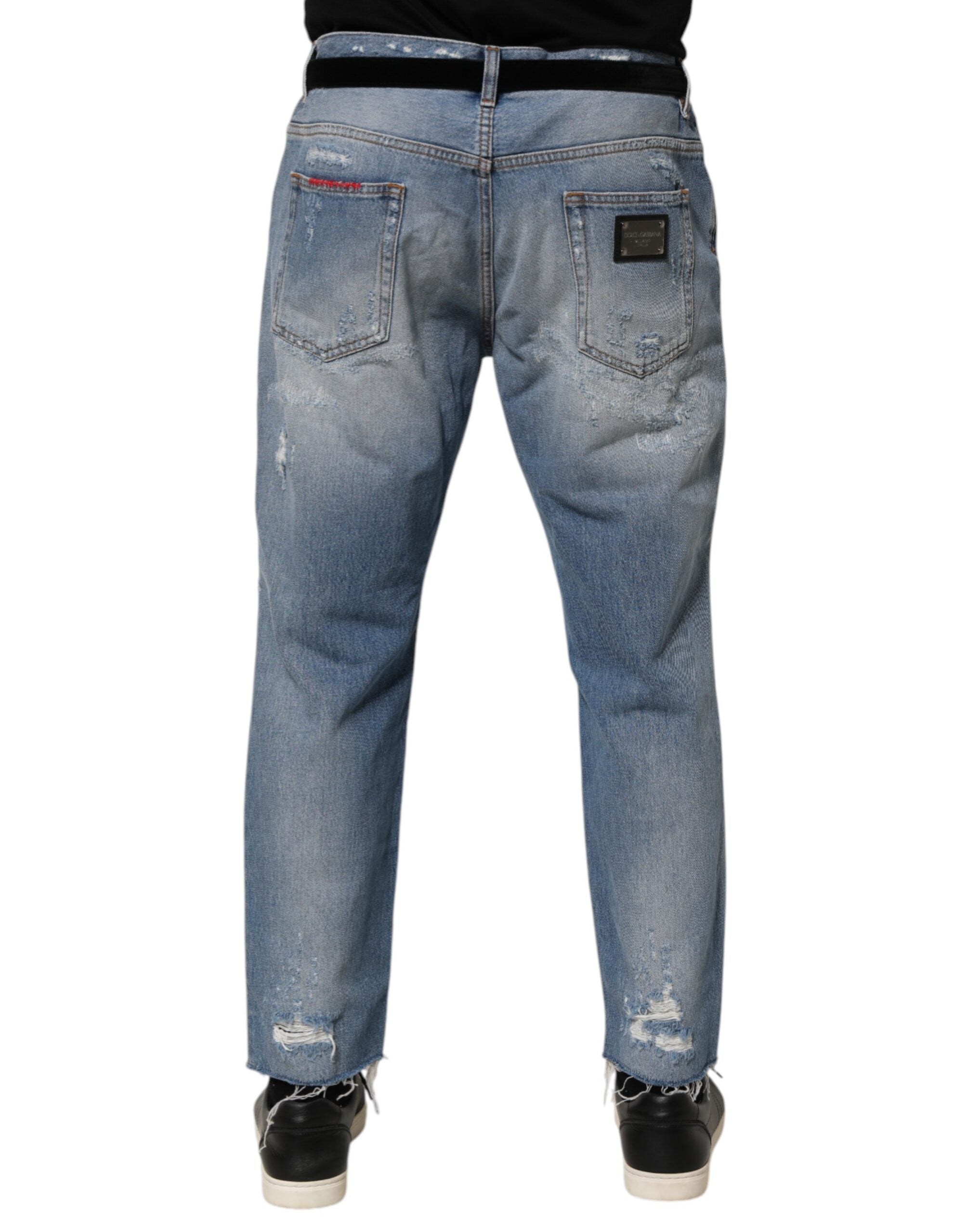 Dolce & Gabbana Blue Distressed Ripped Denim Trouser Men's Jeans