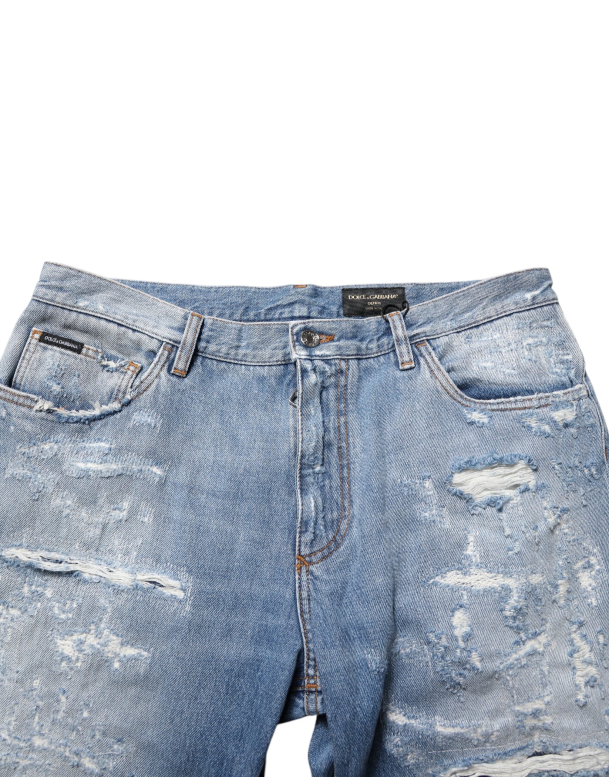Dolce & Gabbana Blue Distressed Ripped Denim Trouser Men's Jeans