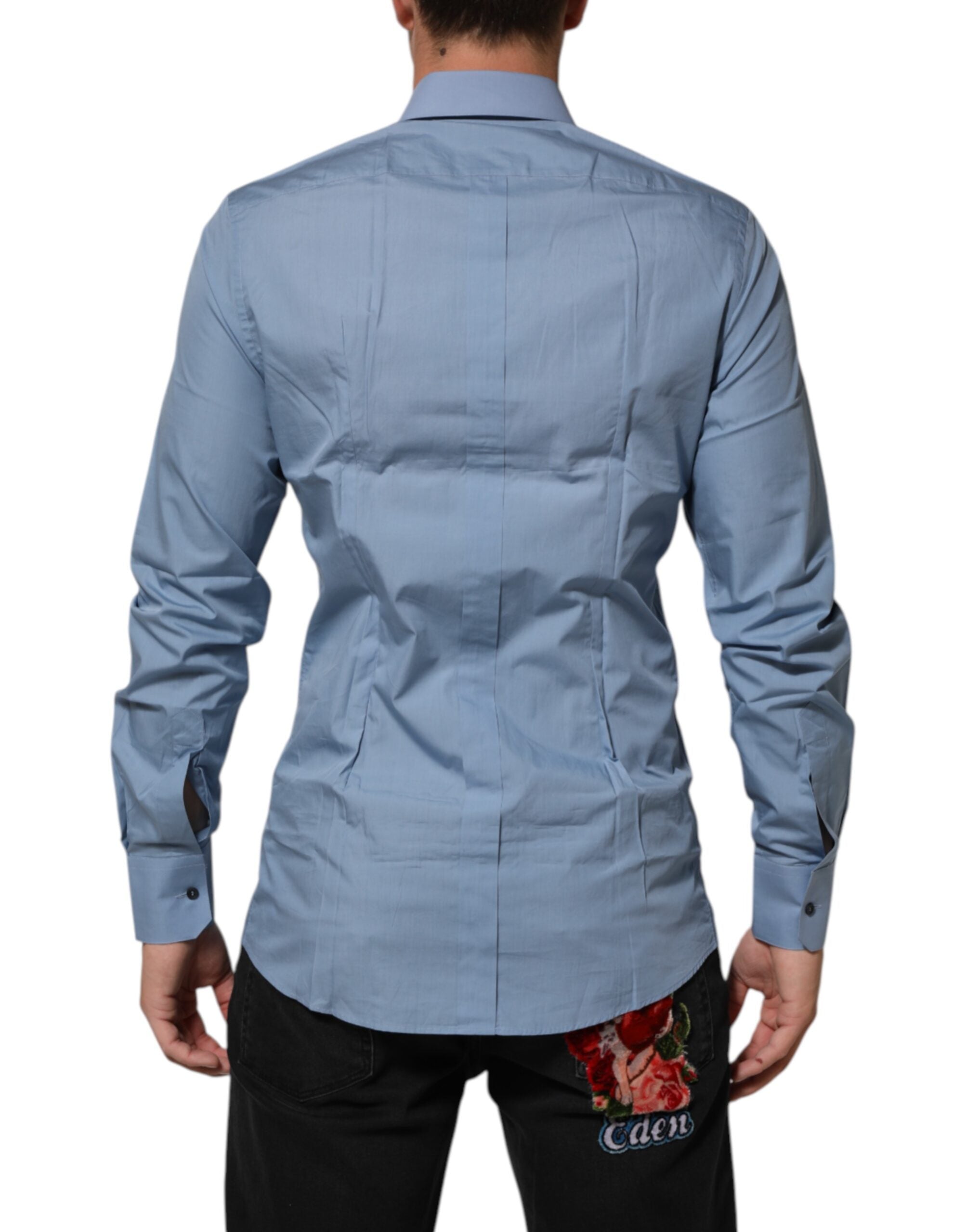 Dolce & Gabbana Blue Cotton Collared GOLD Formal Dress Men's Shirt (Pre-Owned)