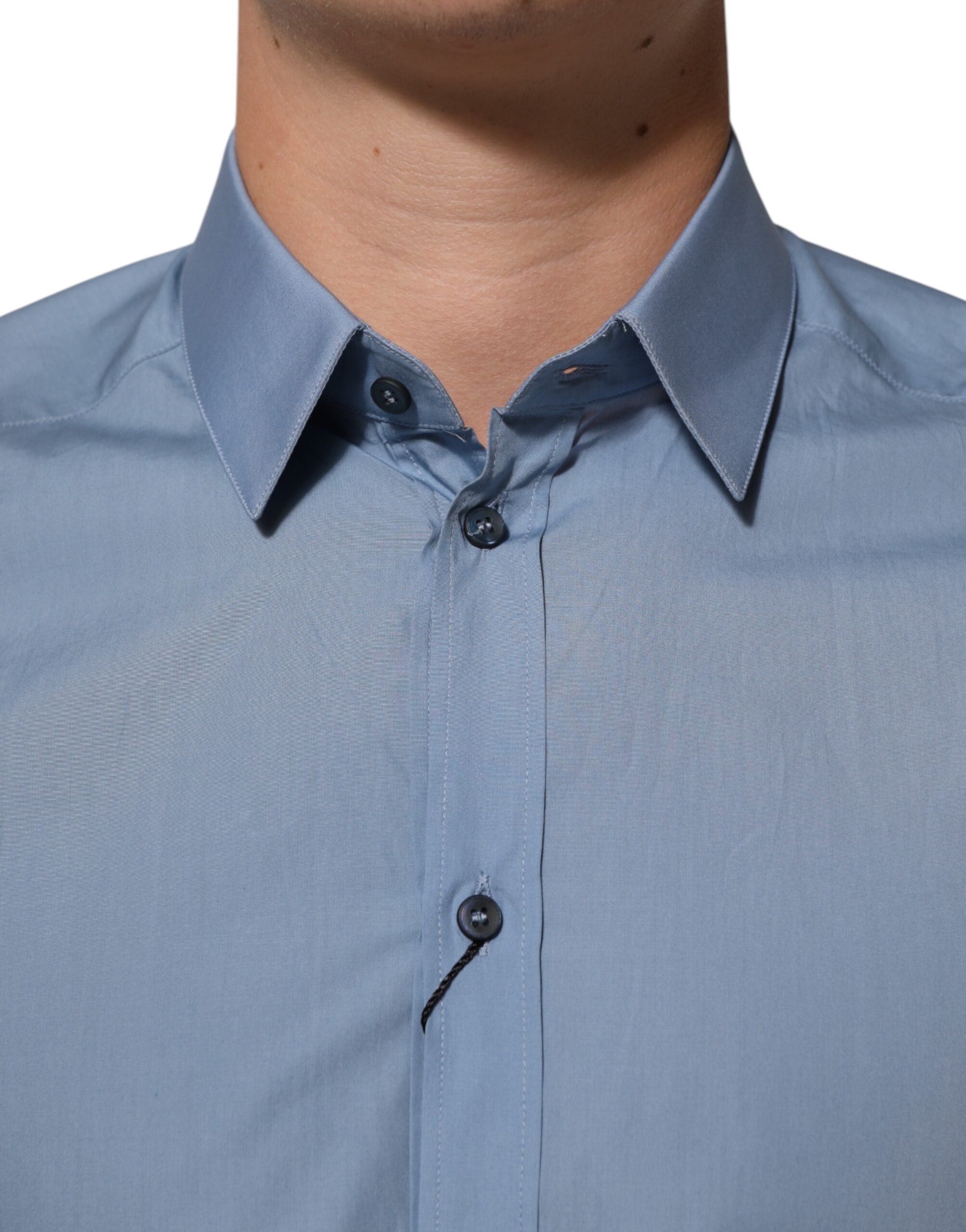 Dolce & Gabbana Blue Cotton Collared GOLD Formal Dress Men's Shirt (Pre-Owned)