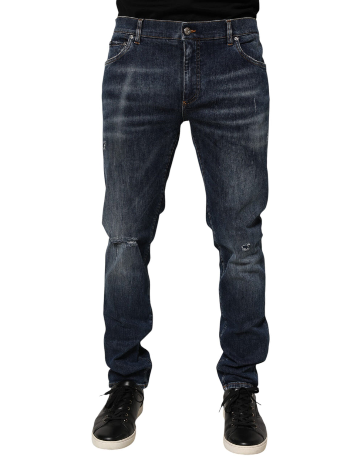 Dolce & Gabbana Dark Blue Washed Running Ripped Denim Men's Jeans