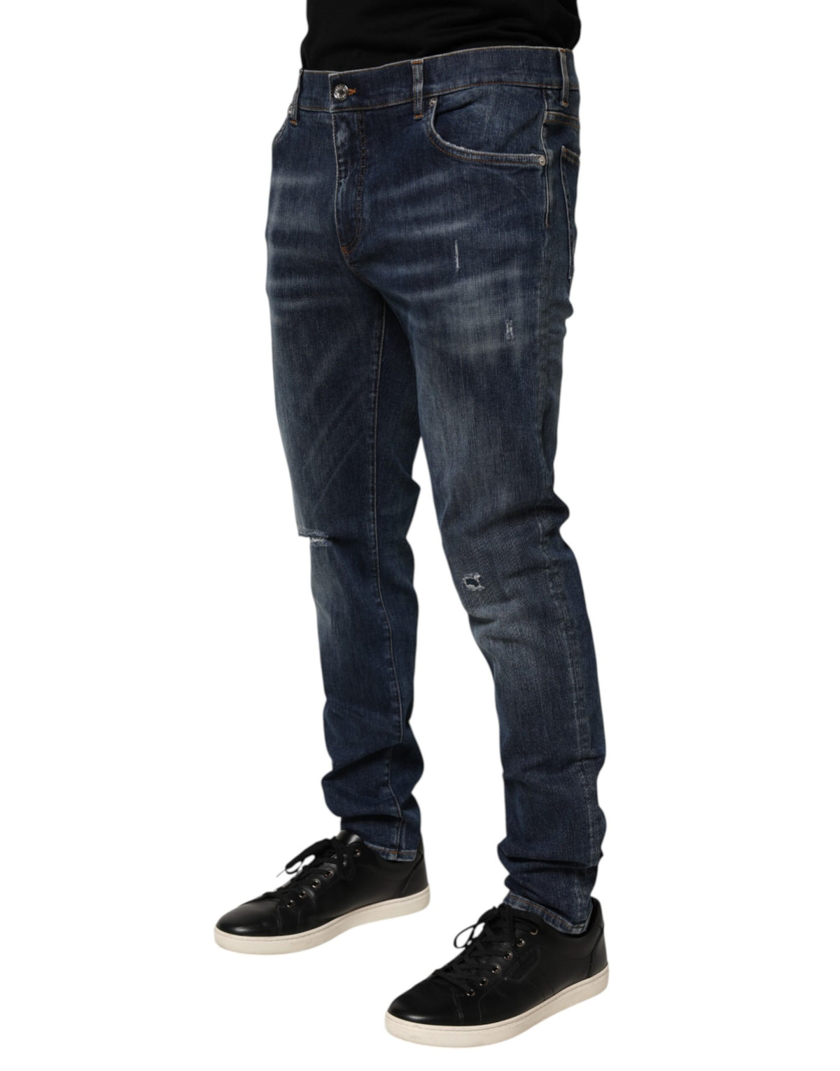 Dolce & Gabbana Dark Blue Washed Running Ripped Denim Men's Jeans