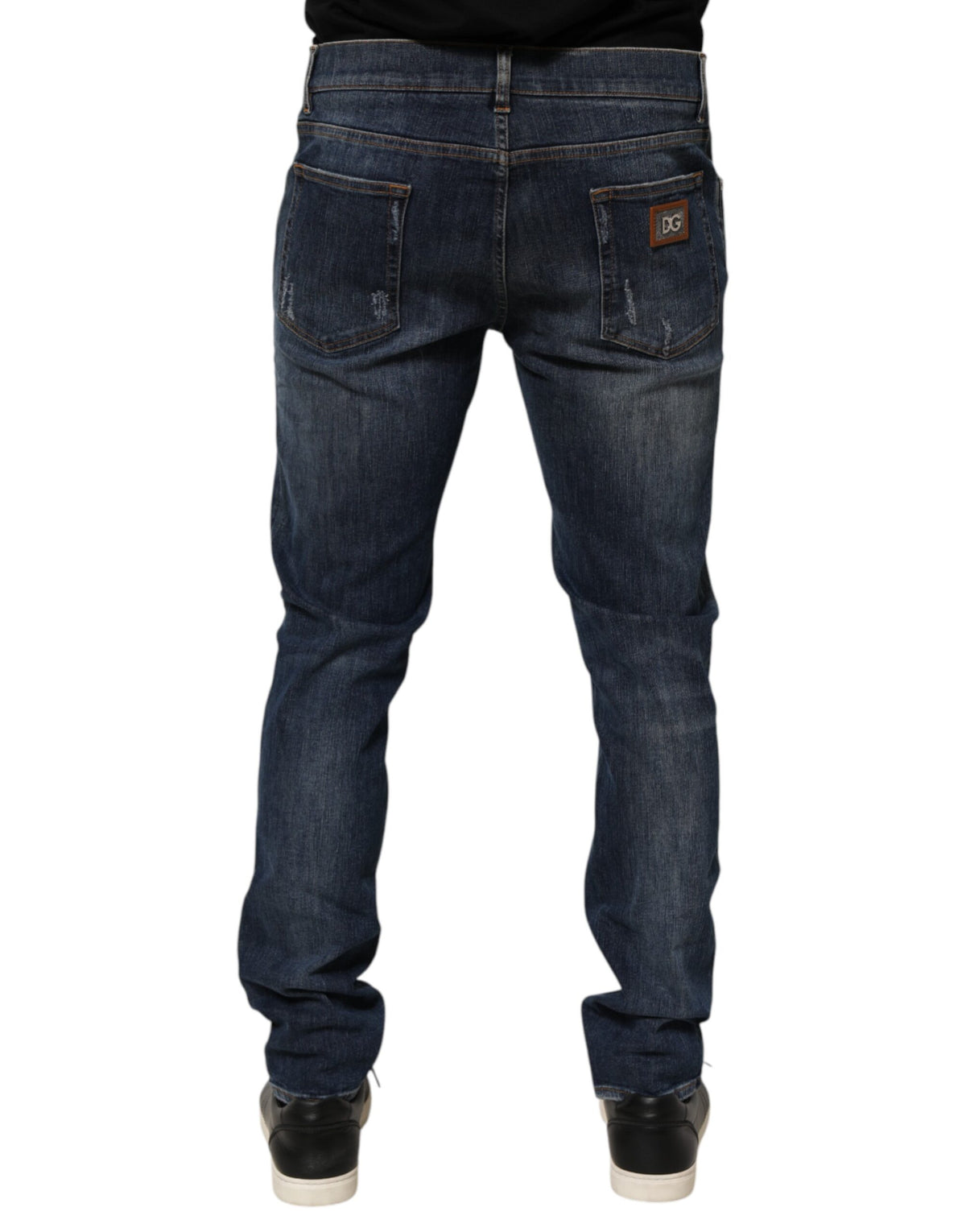 Dolce & Gabbana Dark Blue Washed Running Ripped Denim Men's Jeans