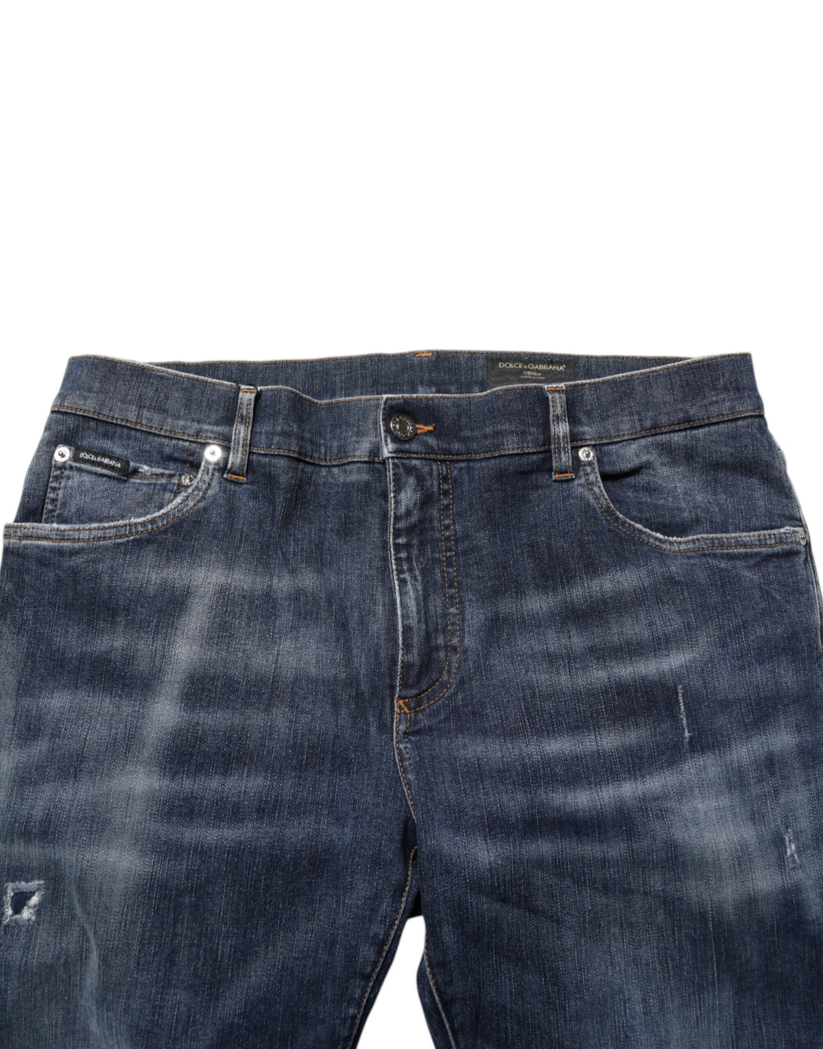 Dolce & Gabbana Dark Blue Washed Running Ripped Denim Men's Jeans